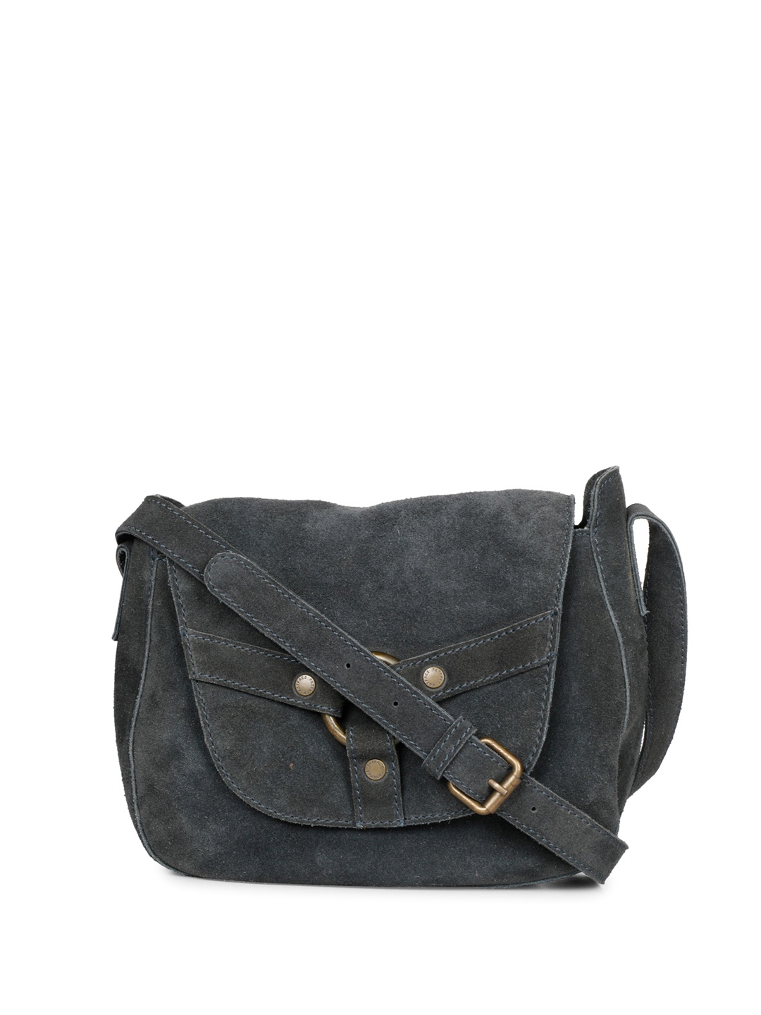 

Favore Leather Structured Sling Bag, Navy blue