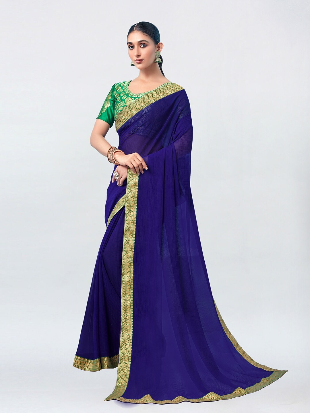 

KALINI Woven Design Border Detail Zari Saree, Blue