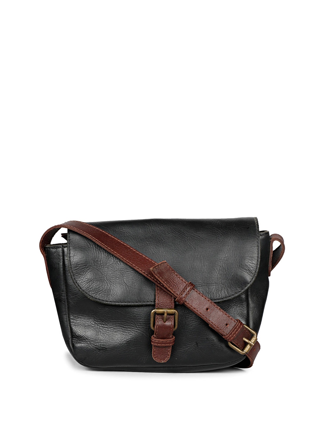 

Favore Leather Structured Sling Bag With Buckle Detail, Coffee brown