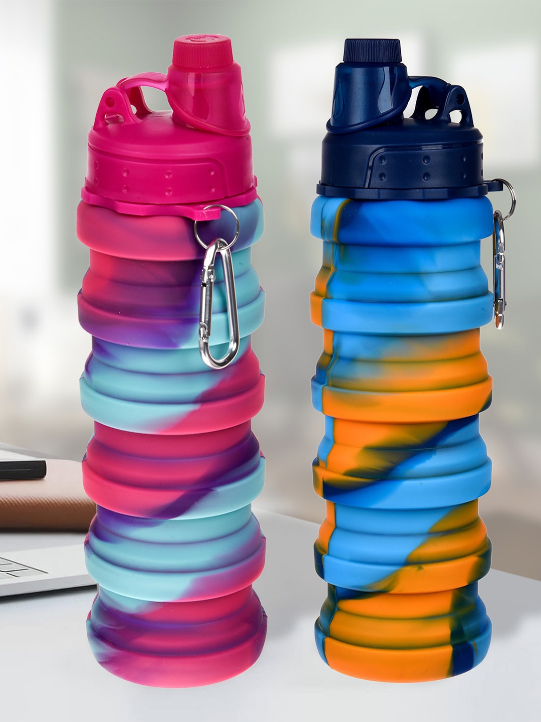 

Kuber Industries Pink 2 Pieces Folding Water Bottle 500 ML Each, Blue