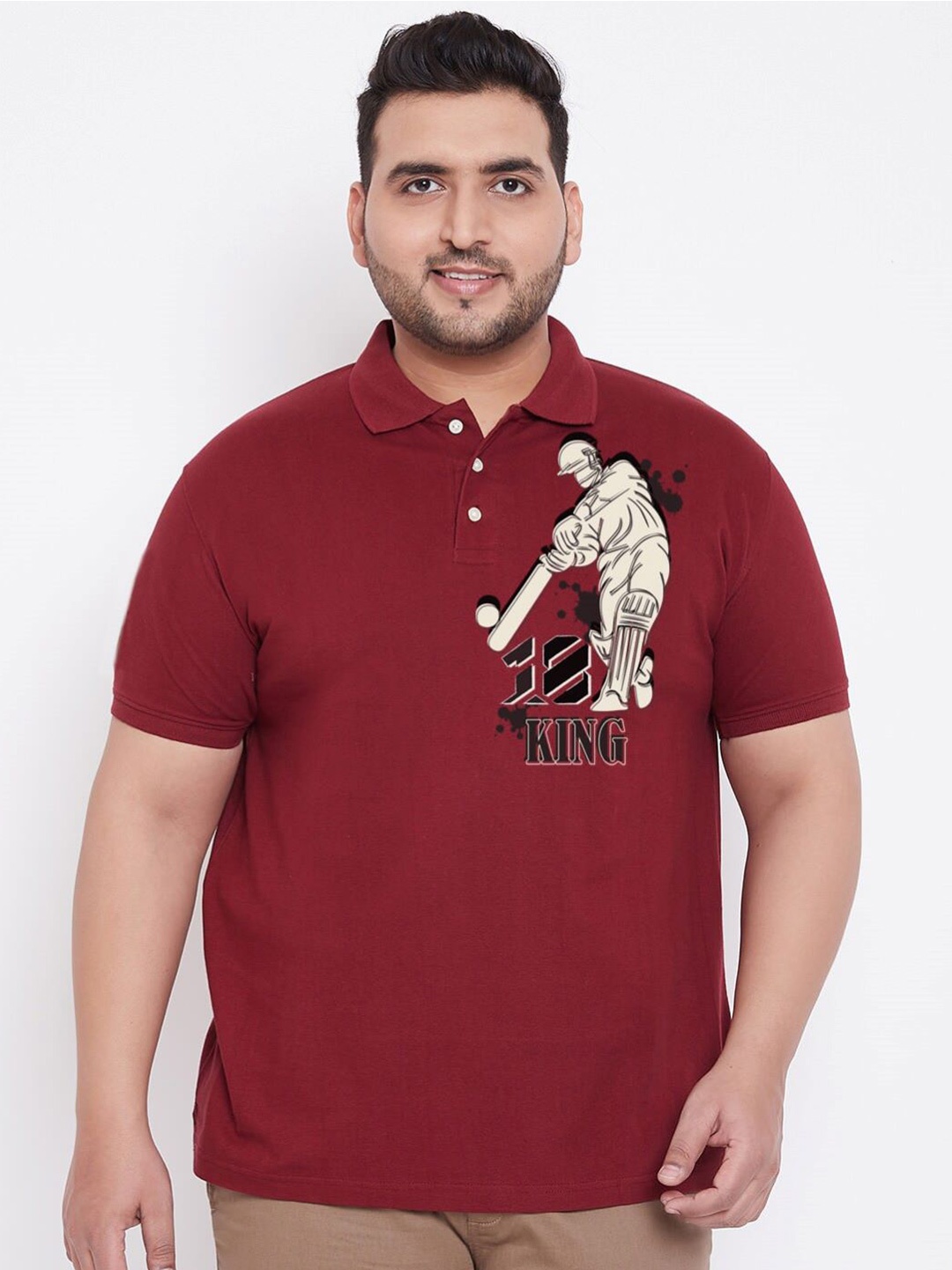 

bigbanana Plus Size Graphic Printed Polo Collar Bio Finish T-shirt, Maroon