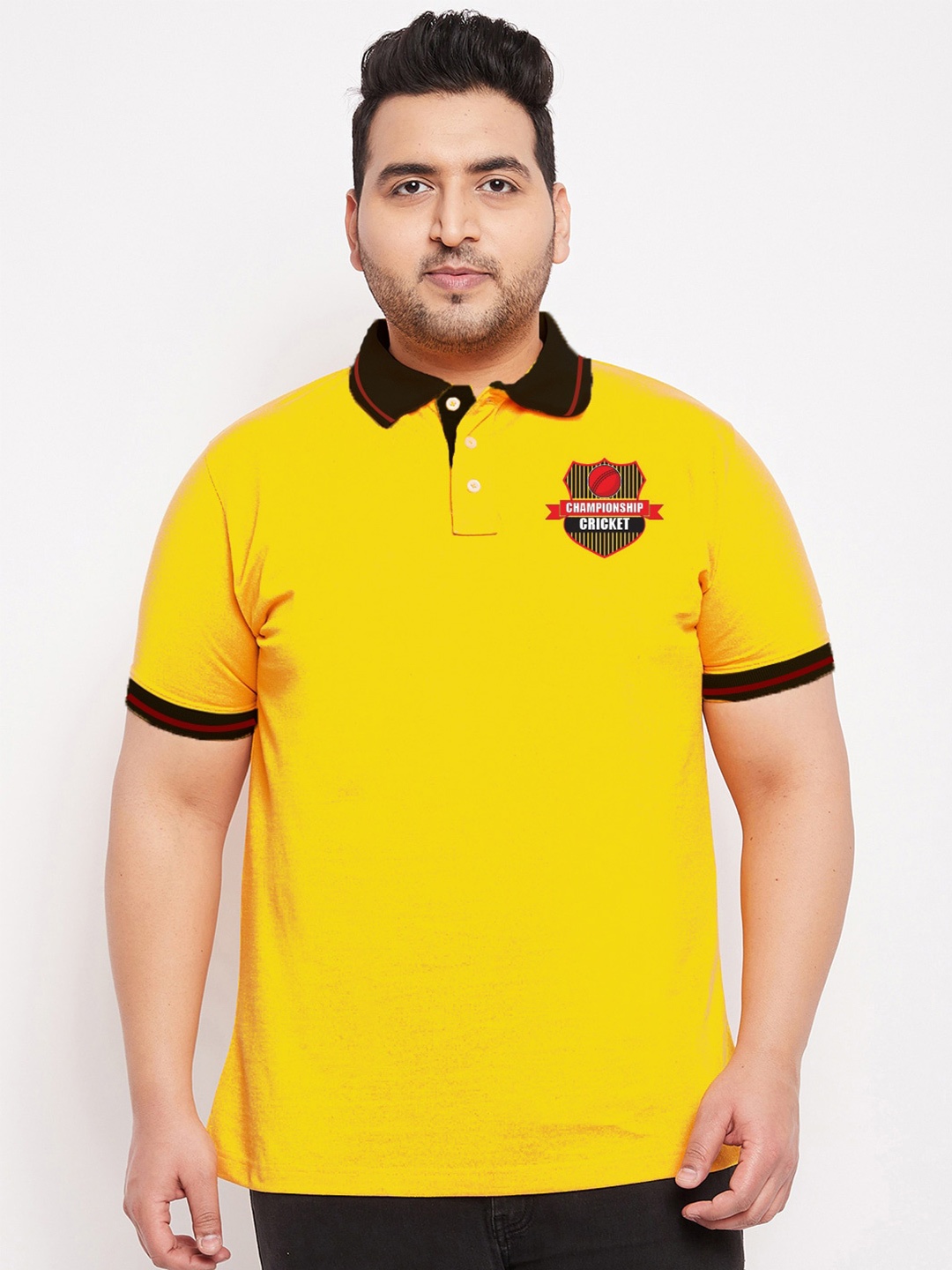 

bigbanana Plus Size Graphic Printed Polo Collar Bio Finish T-shirt, Yellow