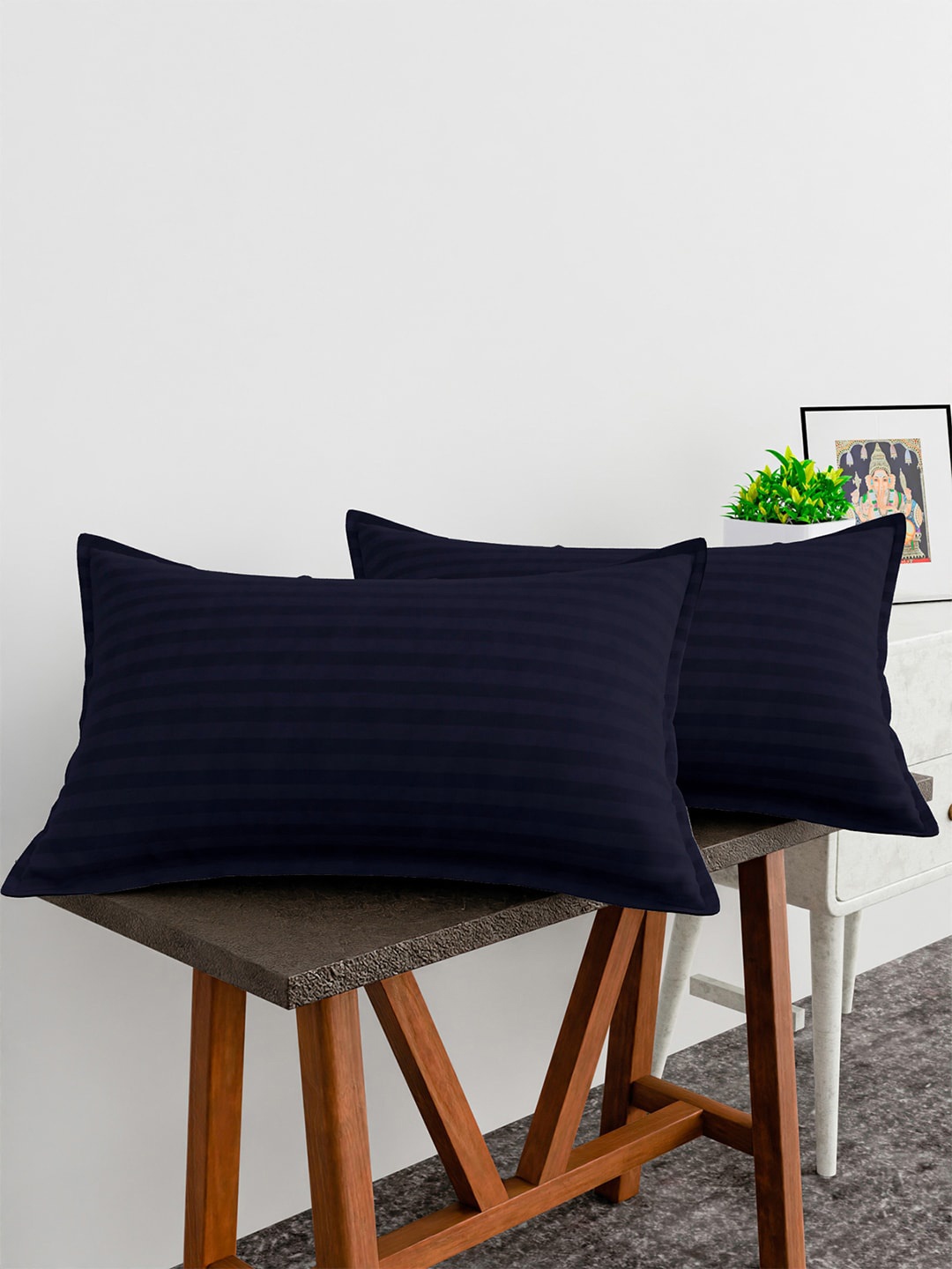

Kuber Industries 2 Pcs Blue Striped Cotton Pillow Covers