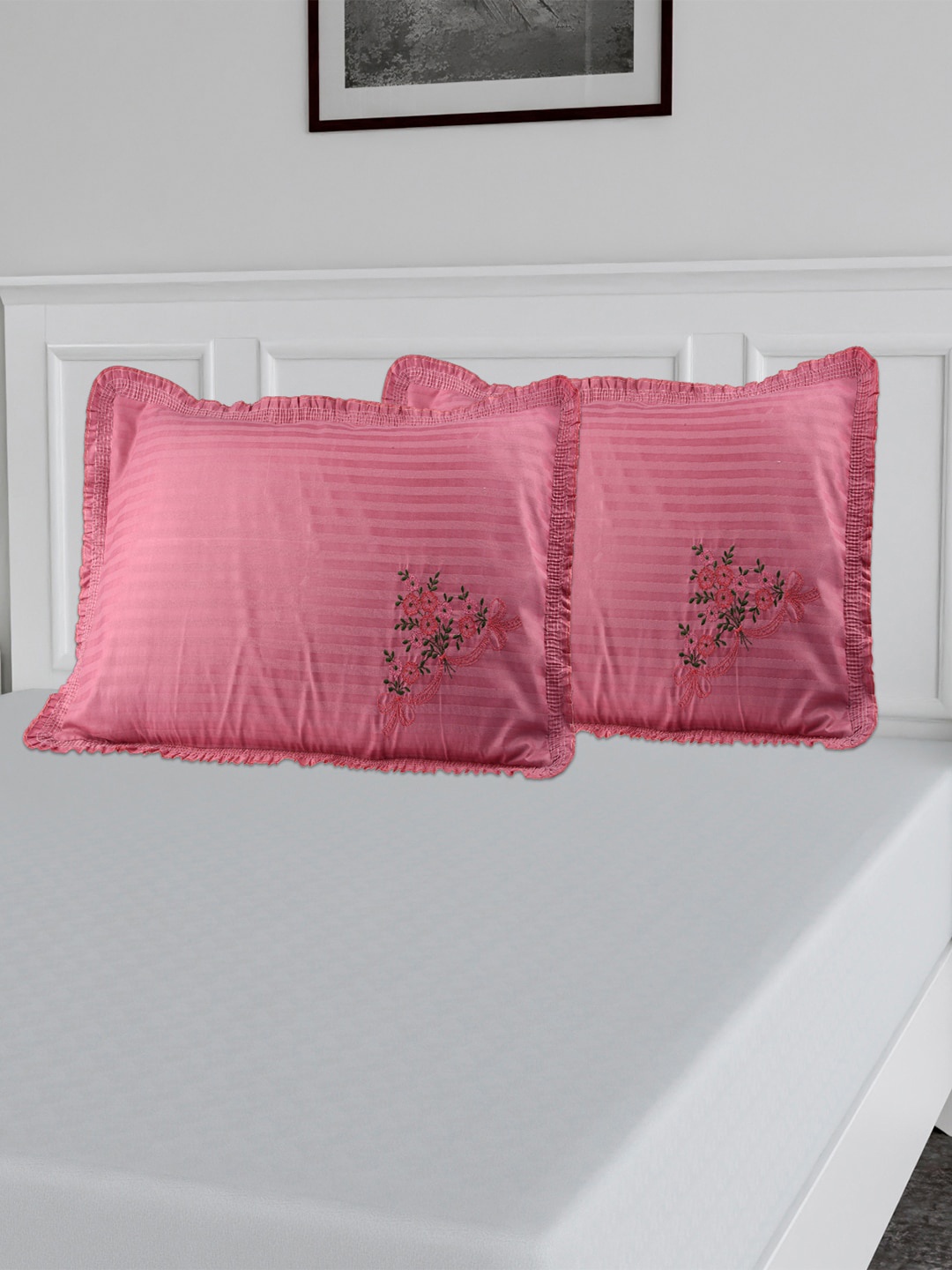 

Kuber Industries 6 Pcs Pink Striped Embroidered Pure Cotton Pillow Covers