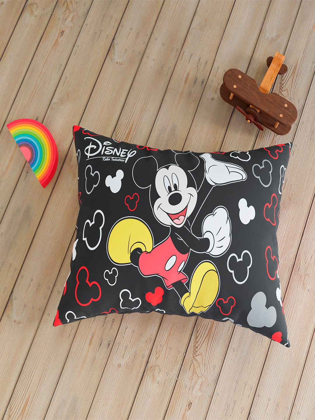 

Kuber Industries 2Pcs Black & Red Disney Mickey Mouse Printed Pure Silk Pillow Covers