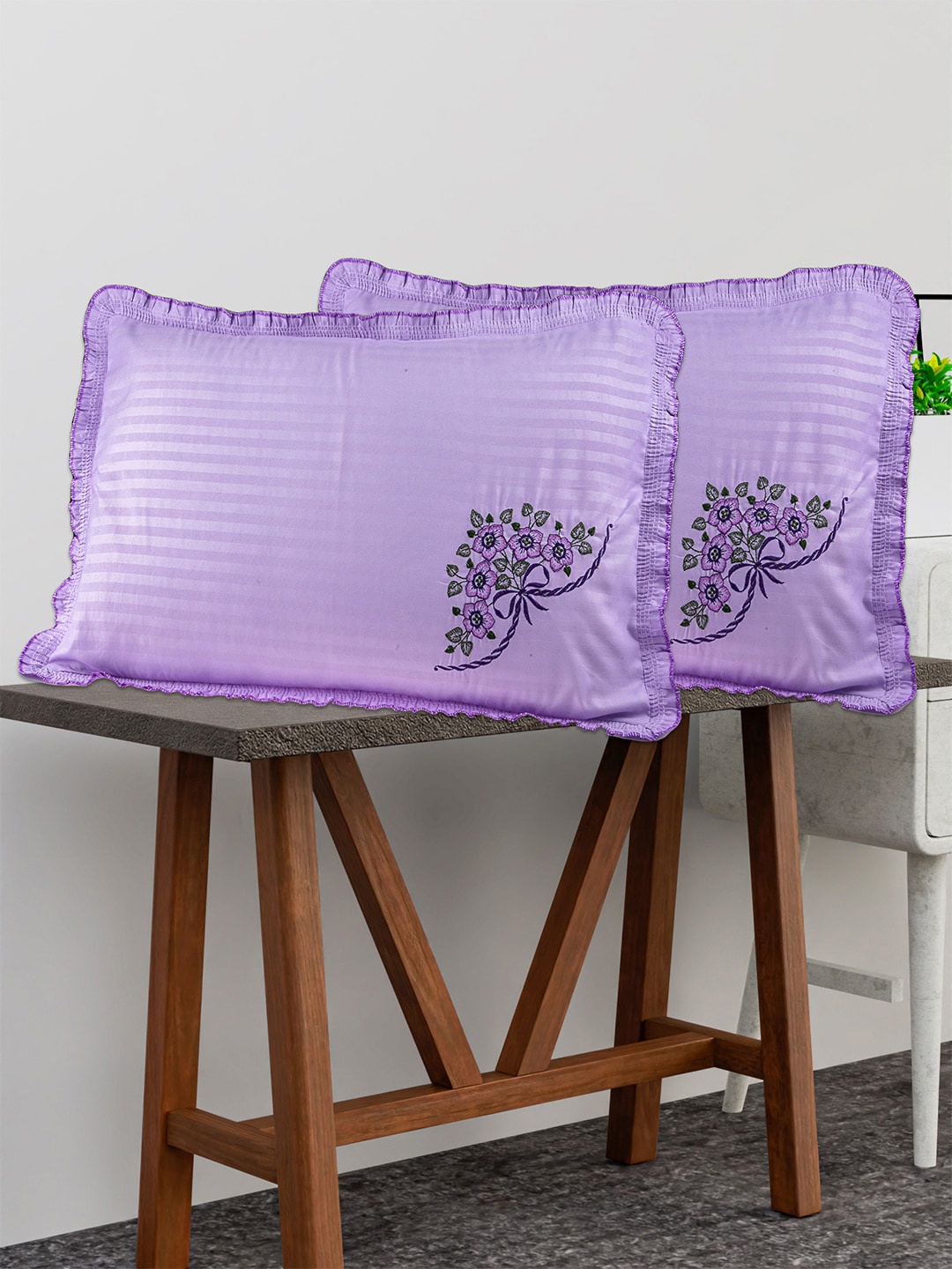 

Kuber Industries Purple 4 Pieces Embroidered Pure Cotton Pillow Covers