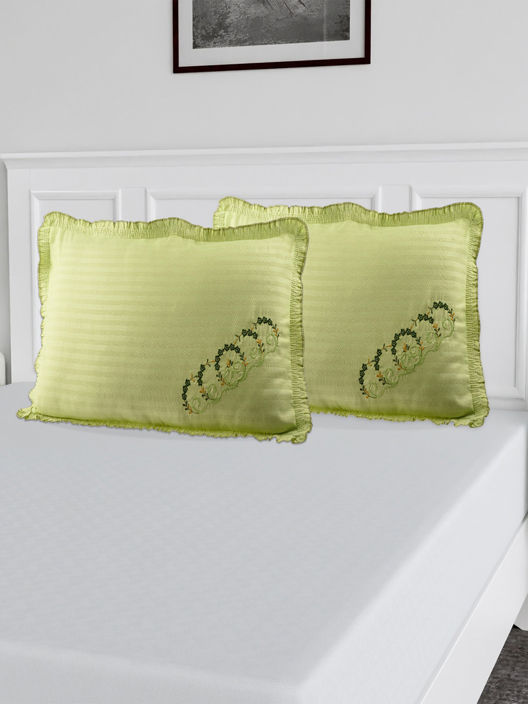 

Kuber Industries Green 6 Pieces Embroidered Pure-Cotton Pillow Covers