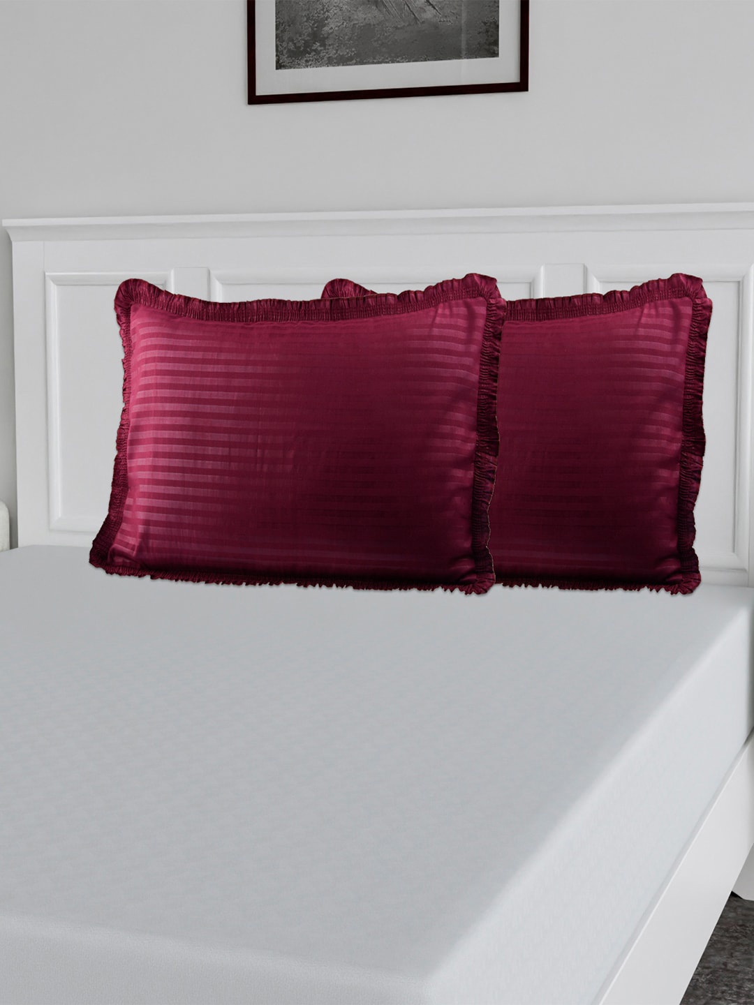 

Kuber Industries Maroon 4 Pieces Striped Pure-Cotton Pillow Covers