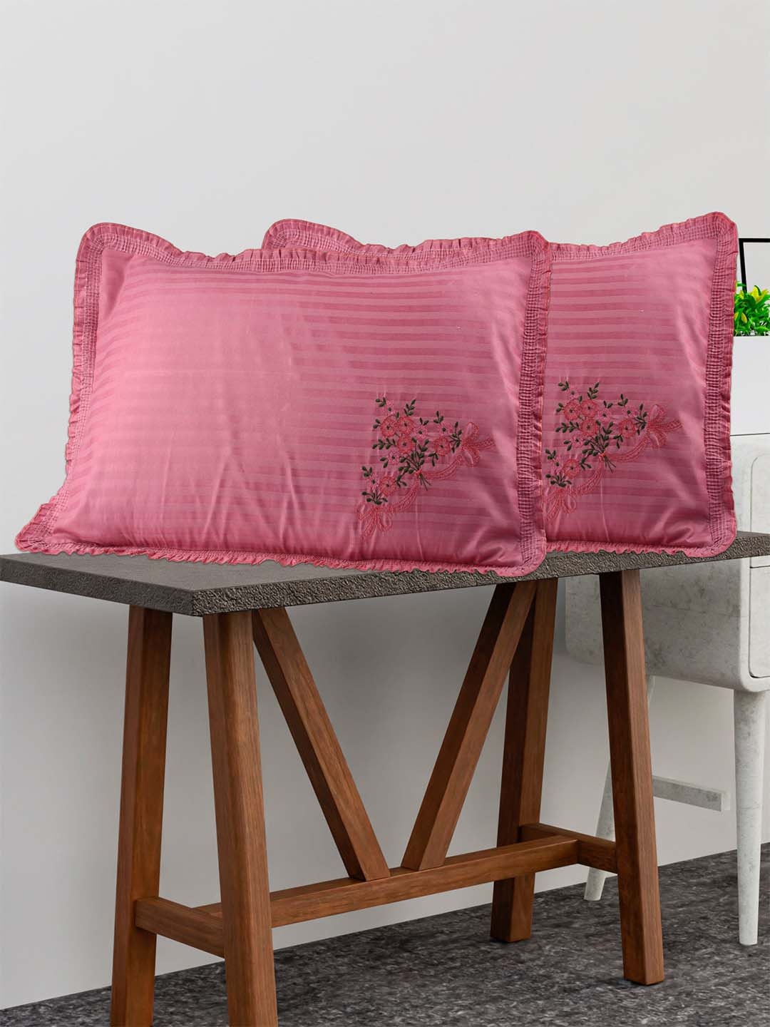 

Kuber Industries Pink 2-Pieces Embroidered Pure-Cotton Pillow Covers