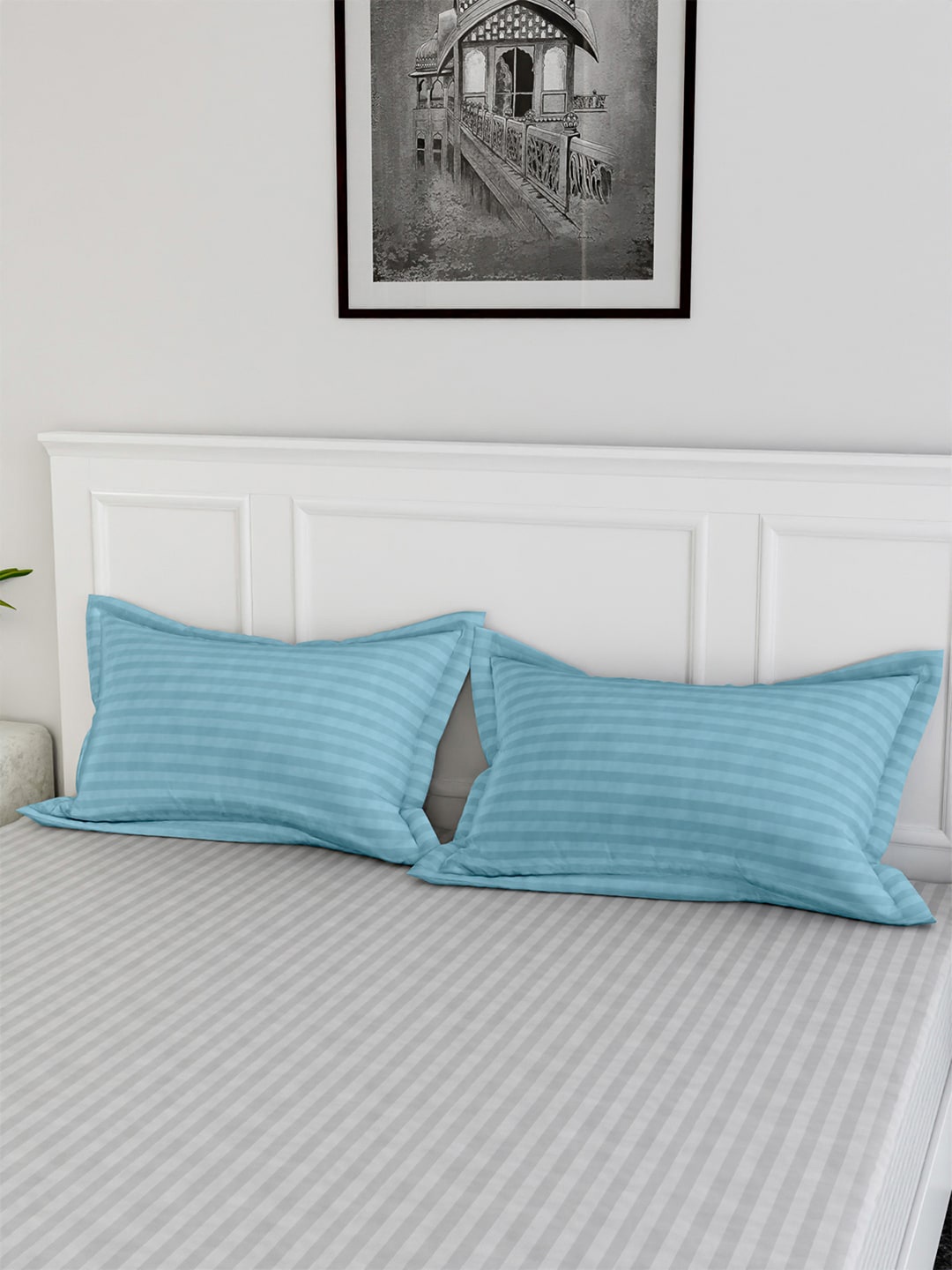 

Kuber Industries Blue 2 Pieces Striped Pure Cotton Pillow Covers