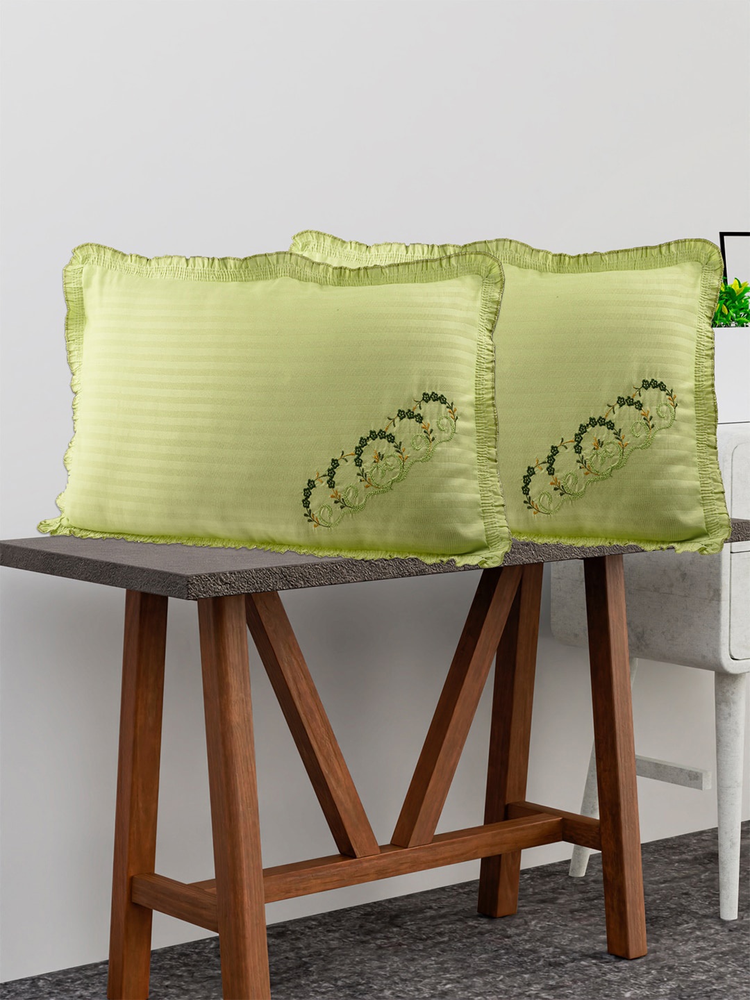 

Kuber Industries Green 4-Pieces Embroidered Pure Cotton Pillow Covers