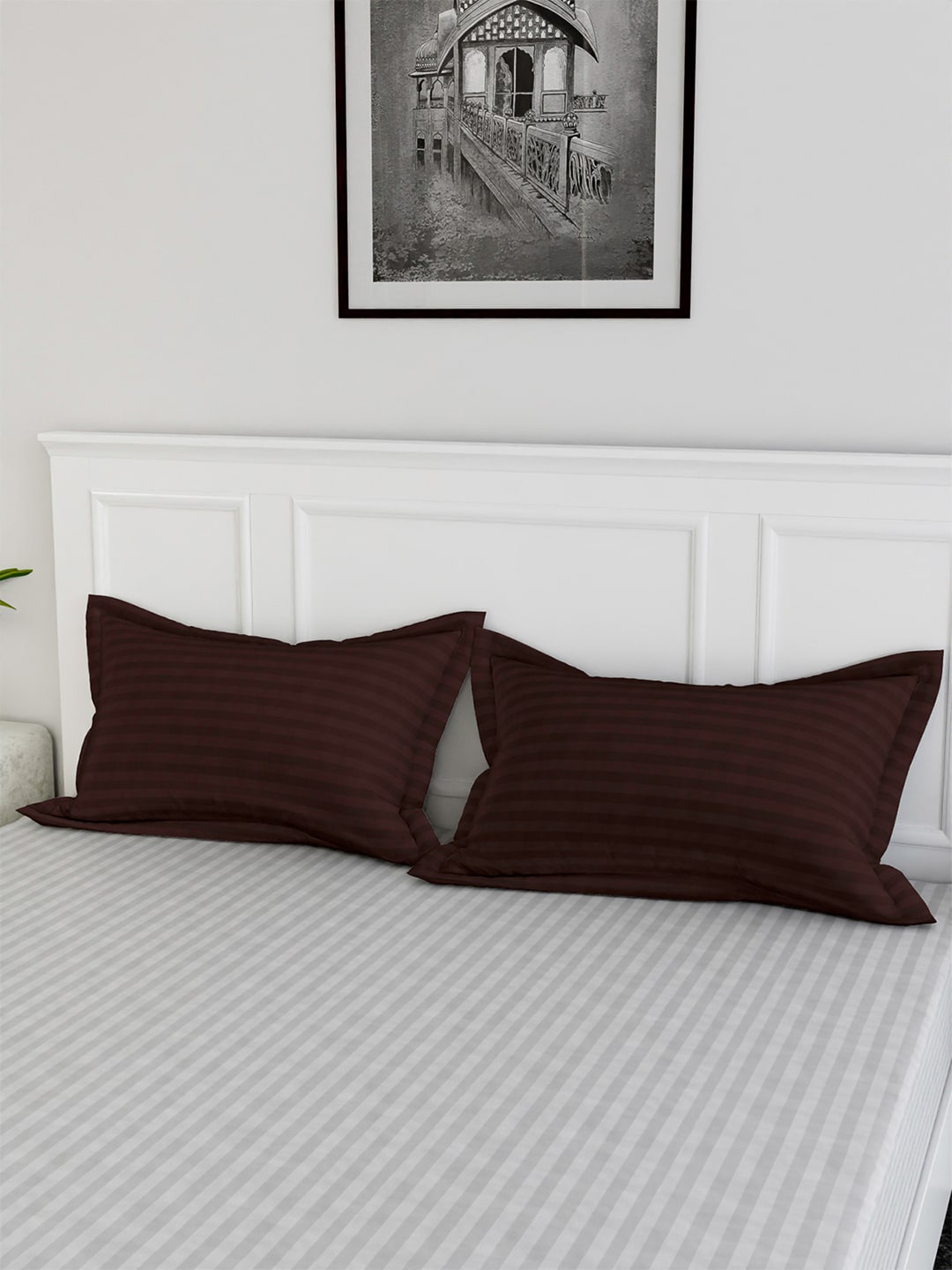 

Kuber Industries 2 Pcs Brown Striped Pure Cotton Pillow Covers