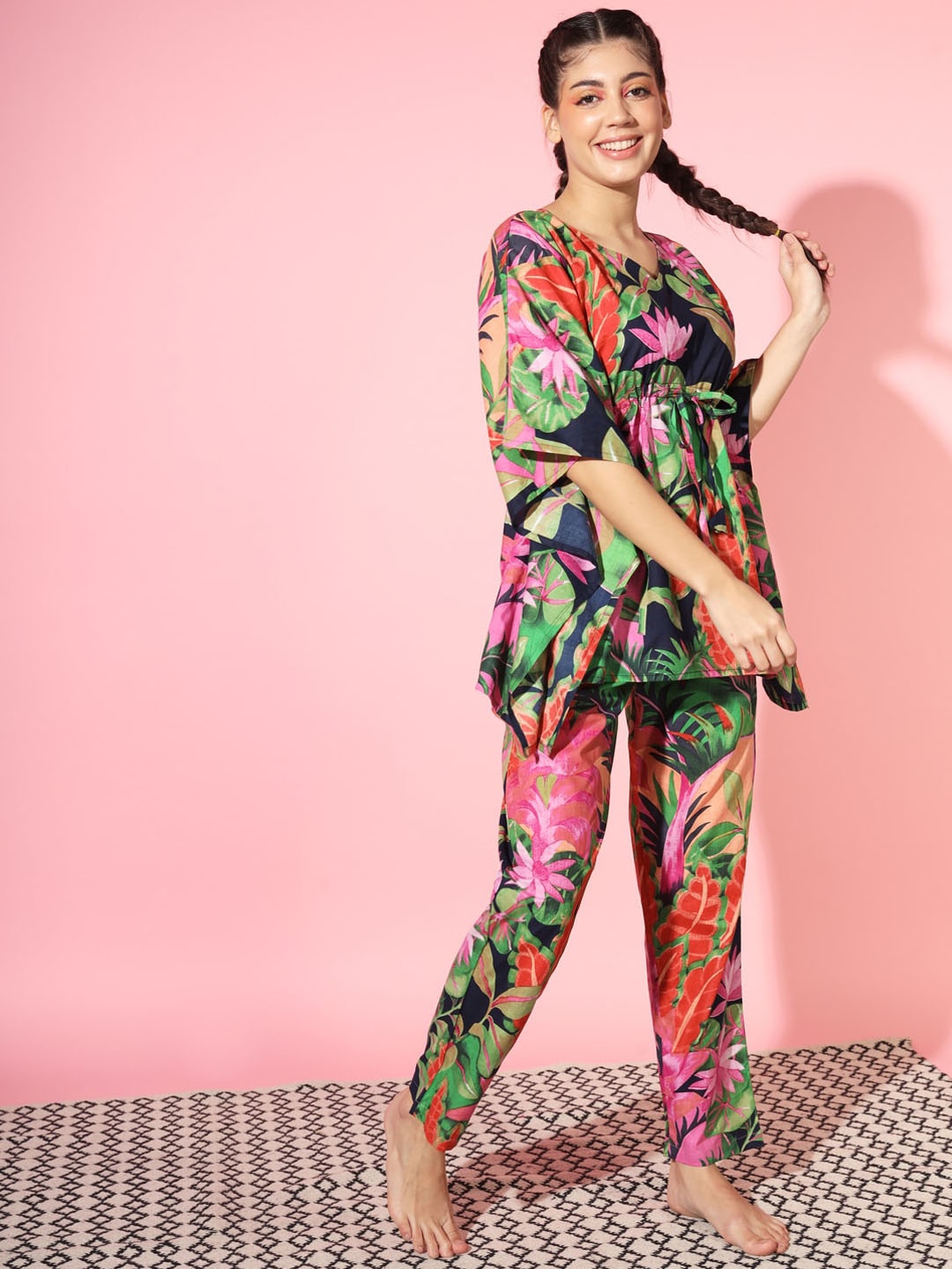 

ETC Floral Printed Night suit, Orange