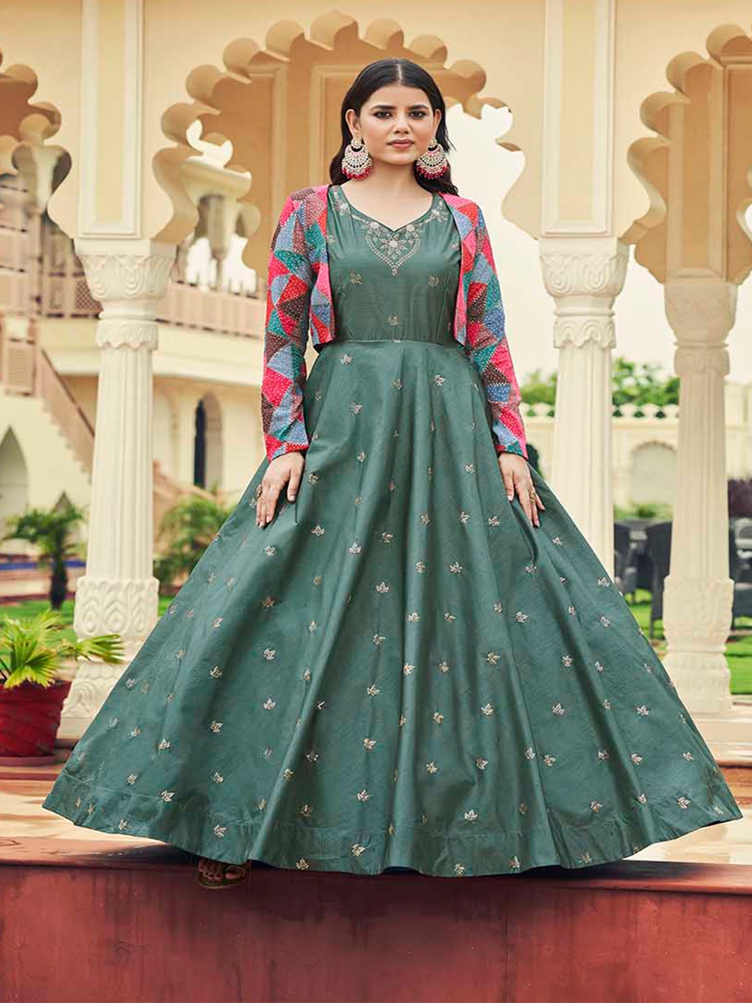 

Mitera Ethnic Motifs Printed Fit and Flare Ethnic Dress, Green