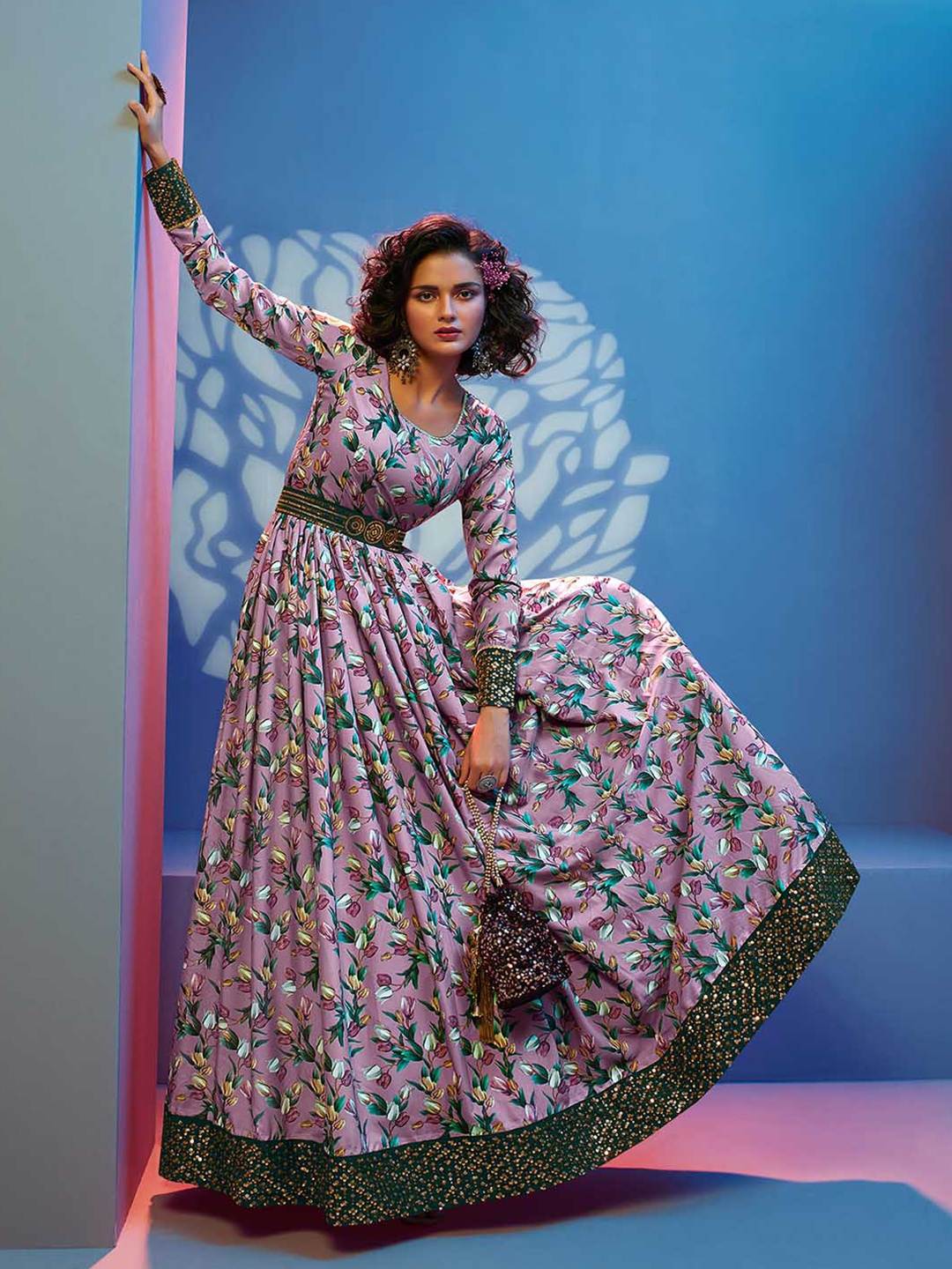 

Mitera Lavender & Green Semi-Stitched Dress Material