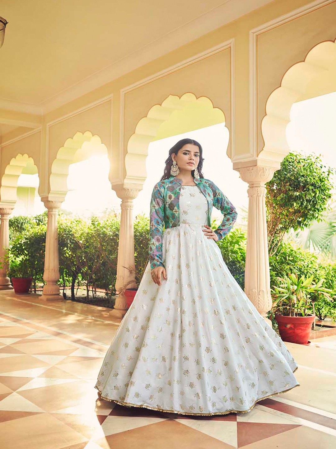 

Mitera White & Gold-Toned Semi-Stitched Dress Material