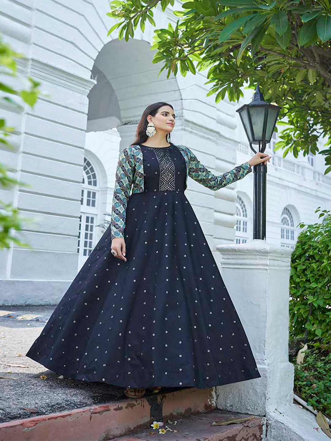 

Mitera Blue & Gold-Toned Semi-Stitched Dress Material