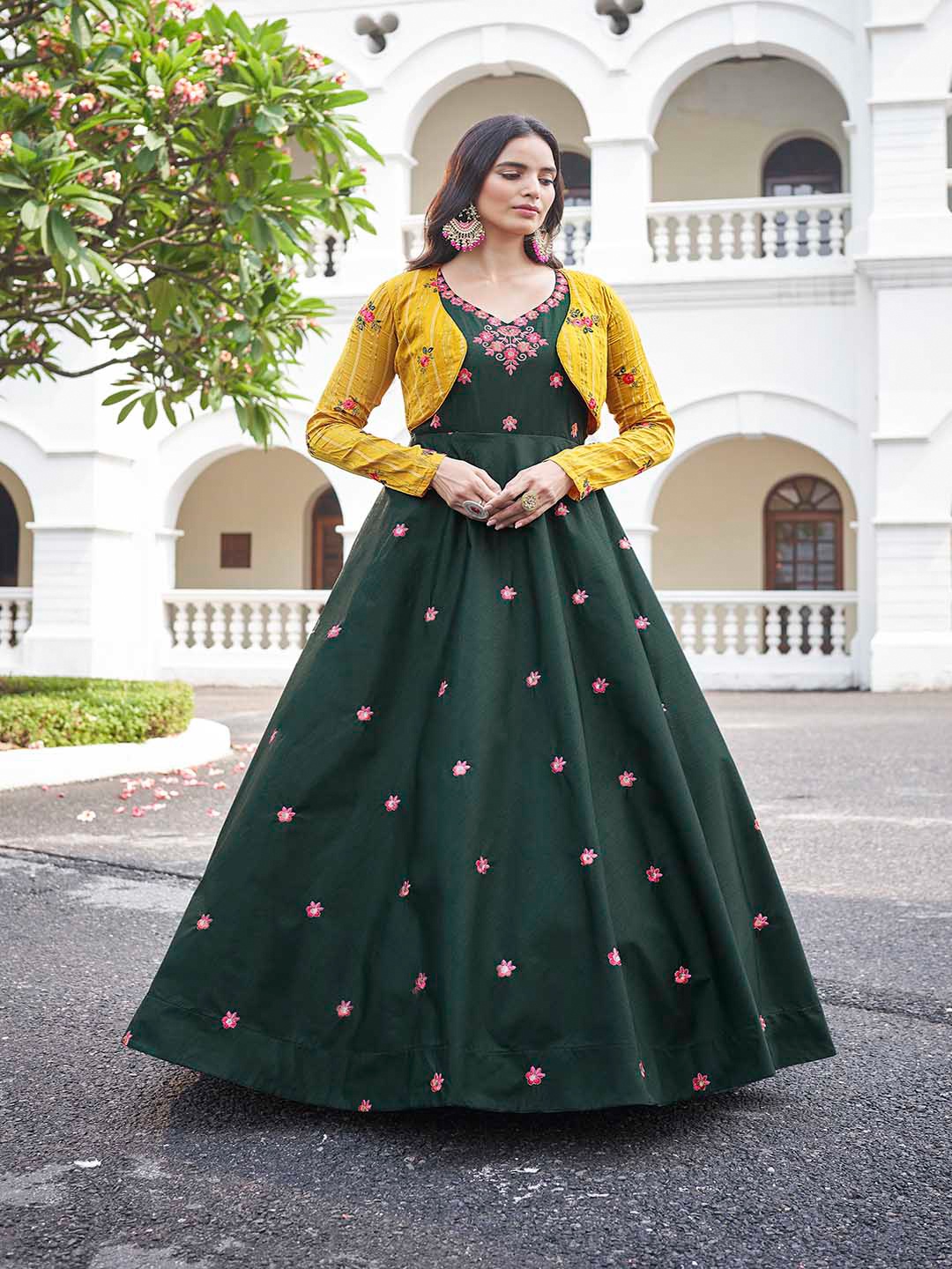 

Mitera Green & Pink Semi-Stitched Dress Material