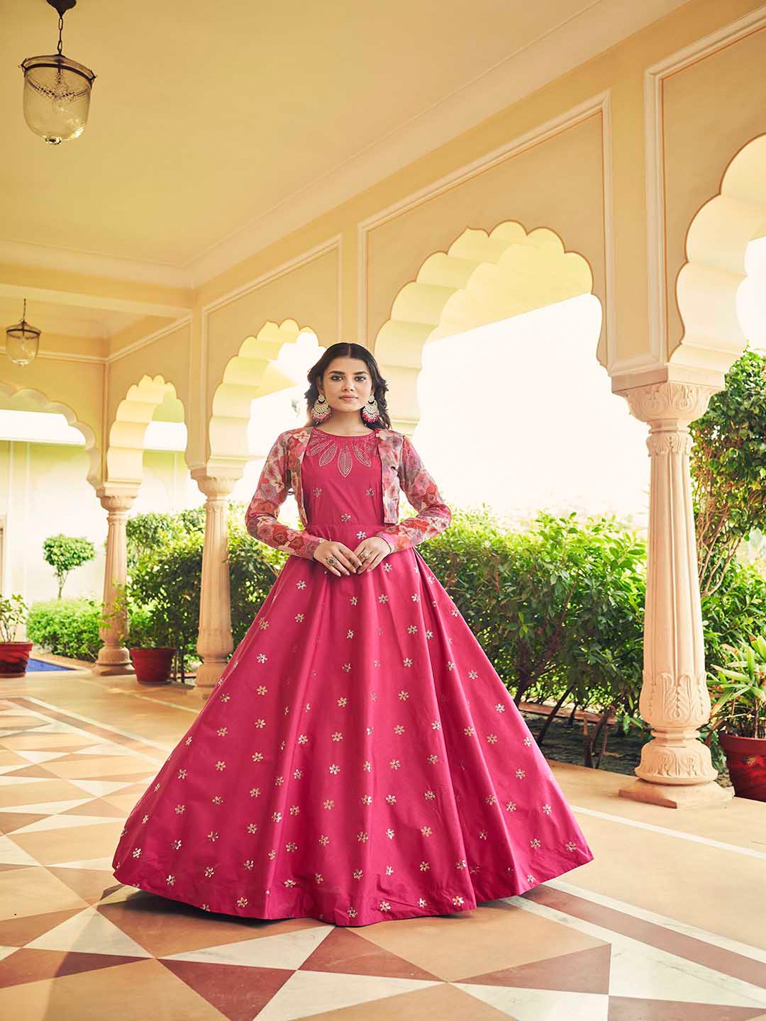 

Mitera Pink & Gold-Toned Semi-Stitched Dress Material