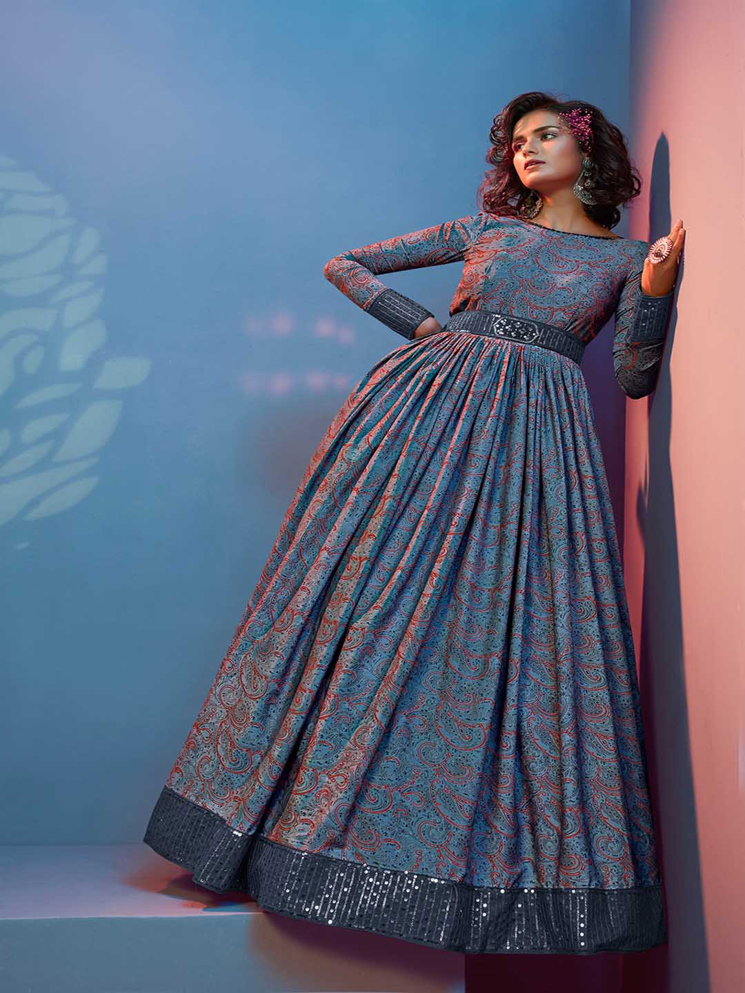 

Mitera Grey & Red Semi-Stitched Dress Material