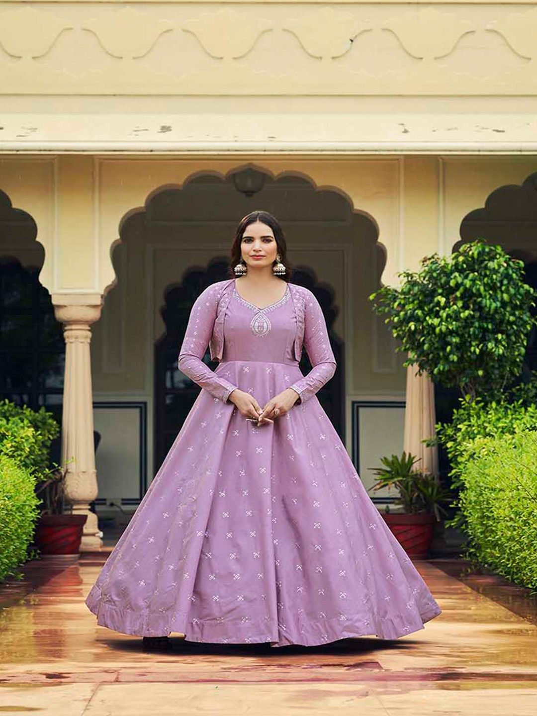 

Mitera Purple & Gold-Toned Semi-Stitched Dress Material