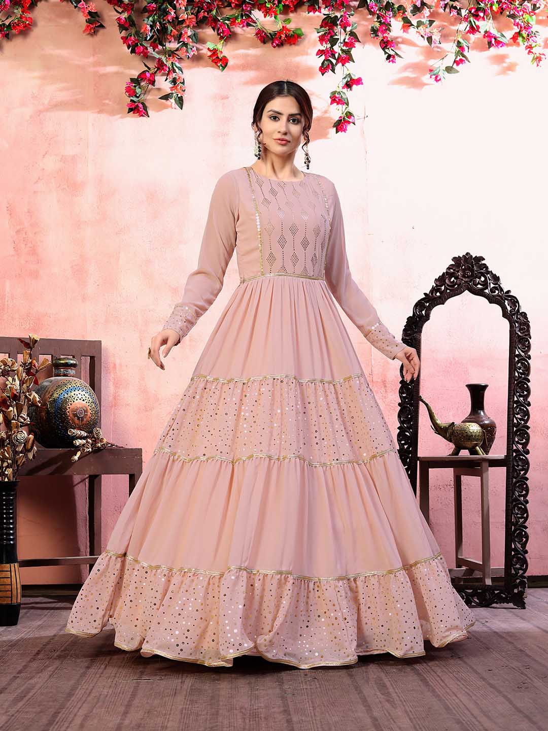 

Mitera Pink & Gold-Toned Semi-Stitched Dress Material