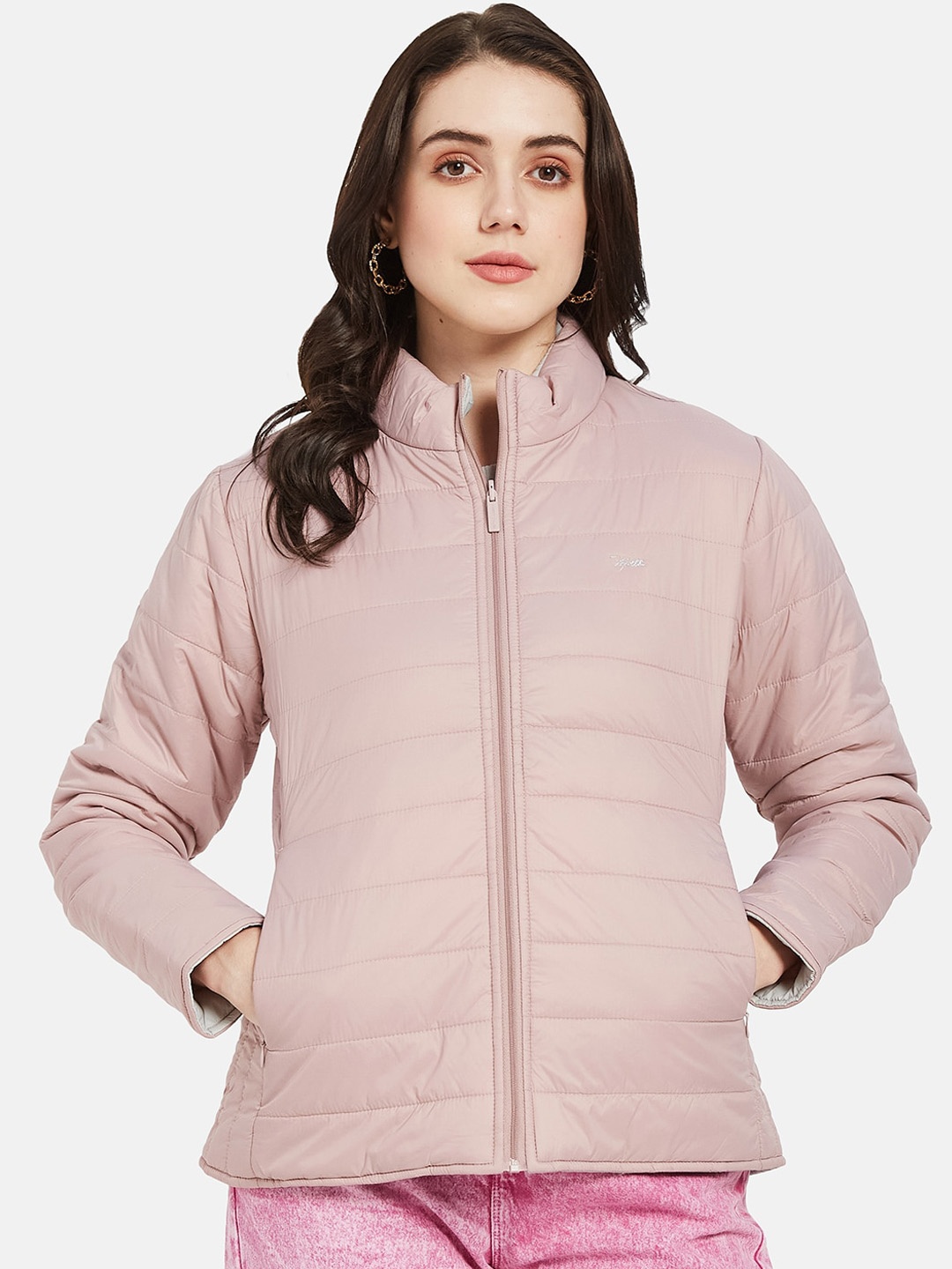 

METTLE Mock Collar Long Sleeves Nylon Padded Jacket, Pink