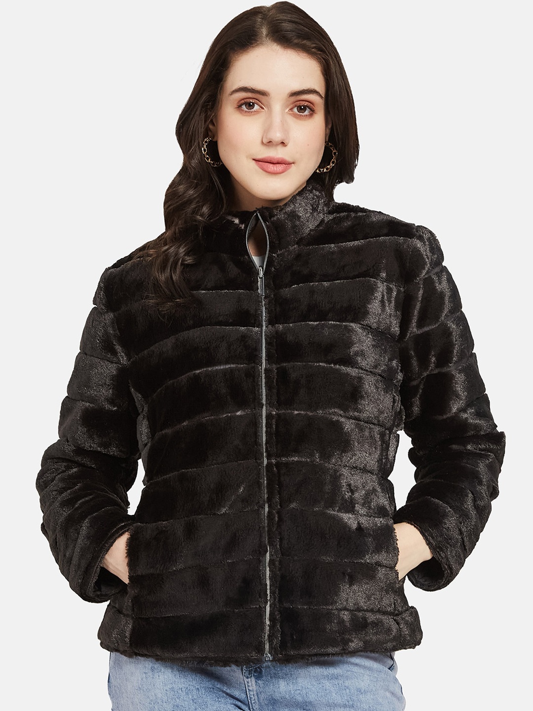 

METTLE Mock Collar Long Sleeves Nylon Padded Jacket, Black