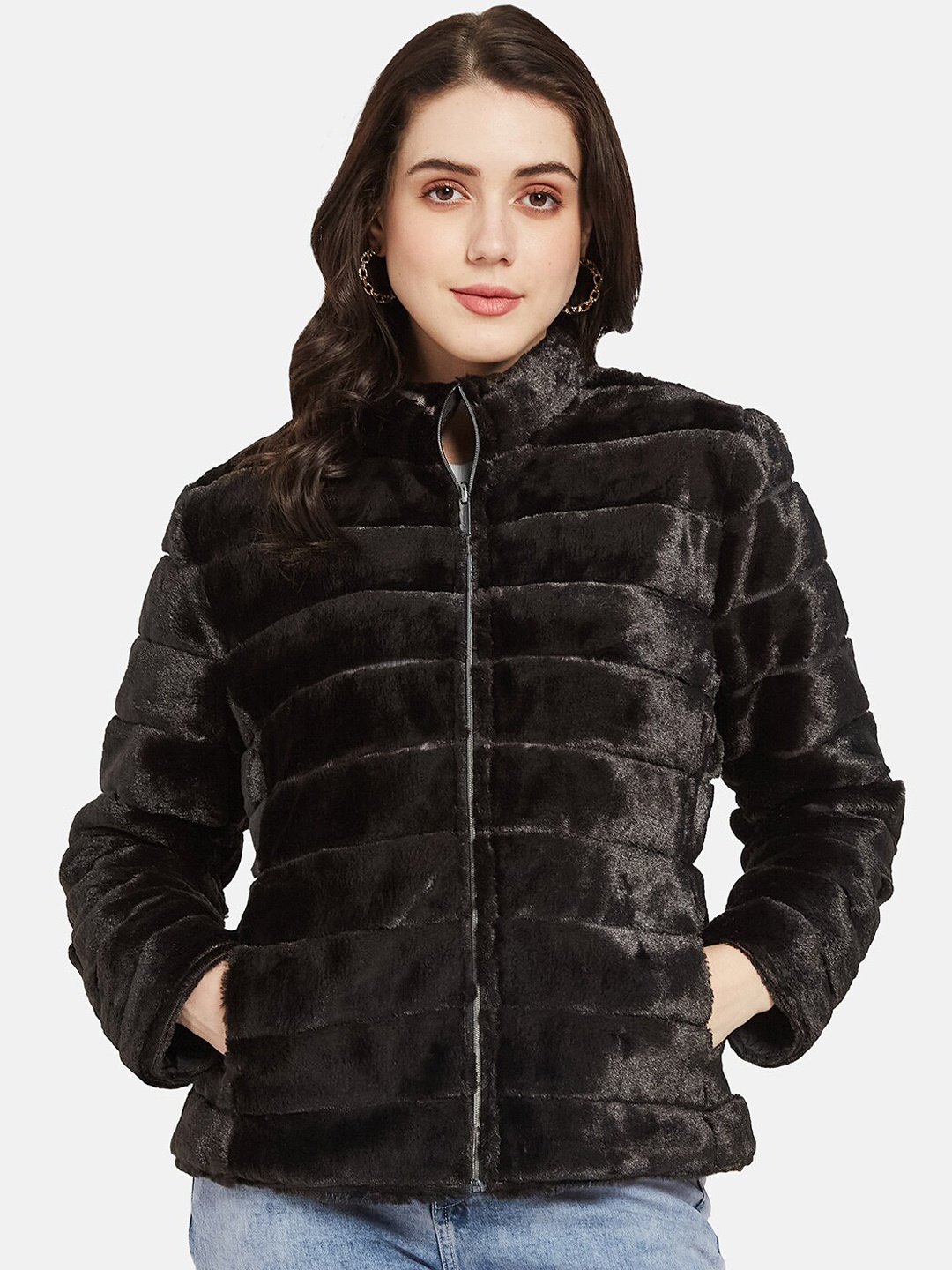 

METTLE Mock Collar Long Sleeves Nylon Padded Jacket, Black
