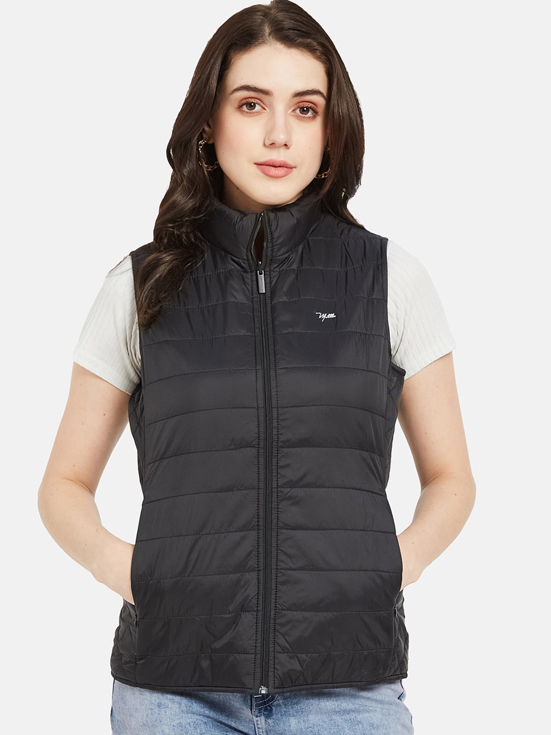 

METTLE Mock Collar Sleeveless Puffer Jacket, Black