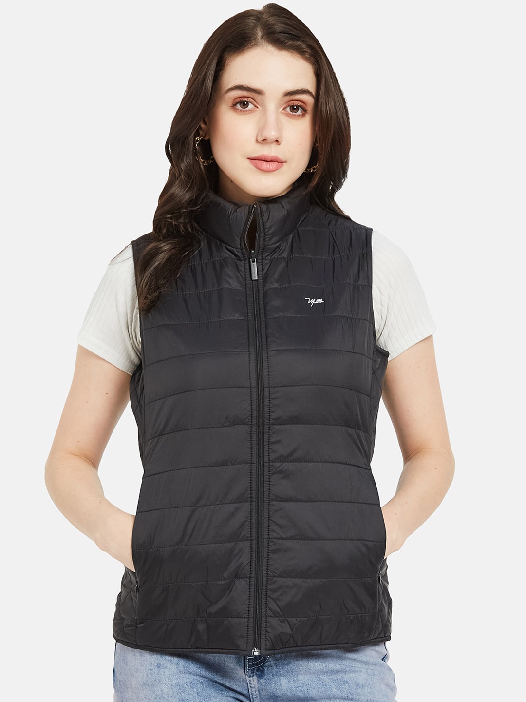 

METTLE Mock Collar Sleeveless Puffer Jacket, Black