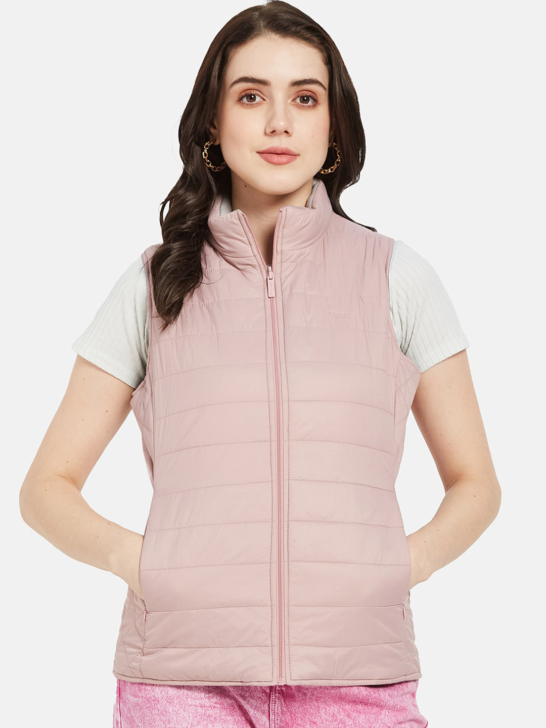 

METTLE Mock Collar Sleeveless Quilted Jacket, Pink