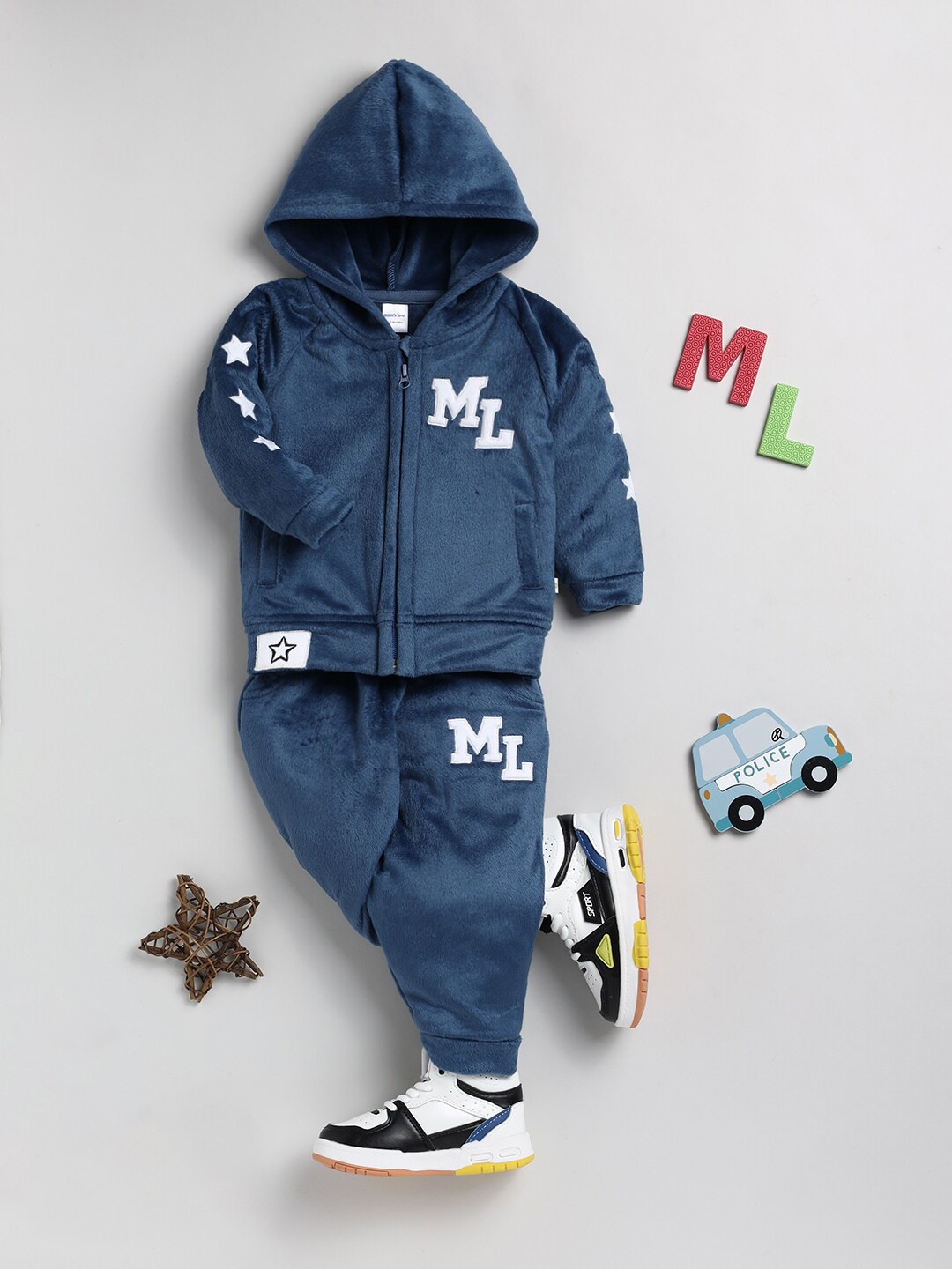 

Moms Love Boys Self Design Hooded Sweatshirt with Trousers, Navy blue