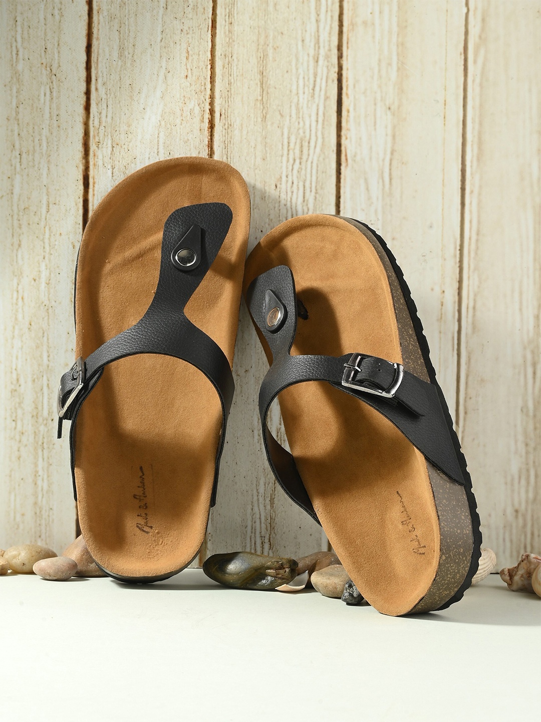 

Mast & Harbour Black & Tan Slip-On Comfort Sandals