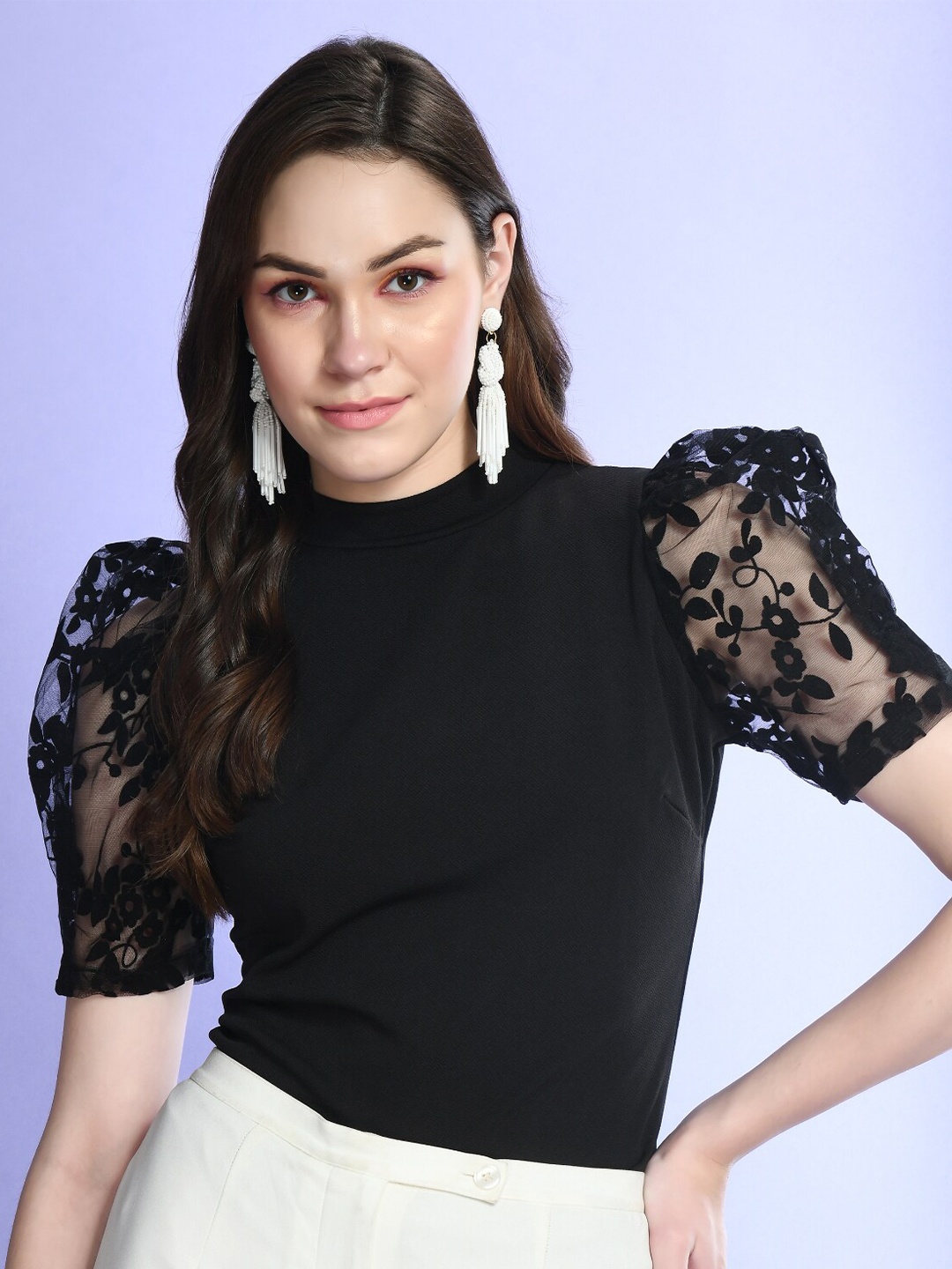 

BAESD High Neck Puff Sleeve Top, Black