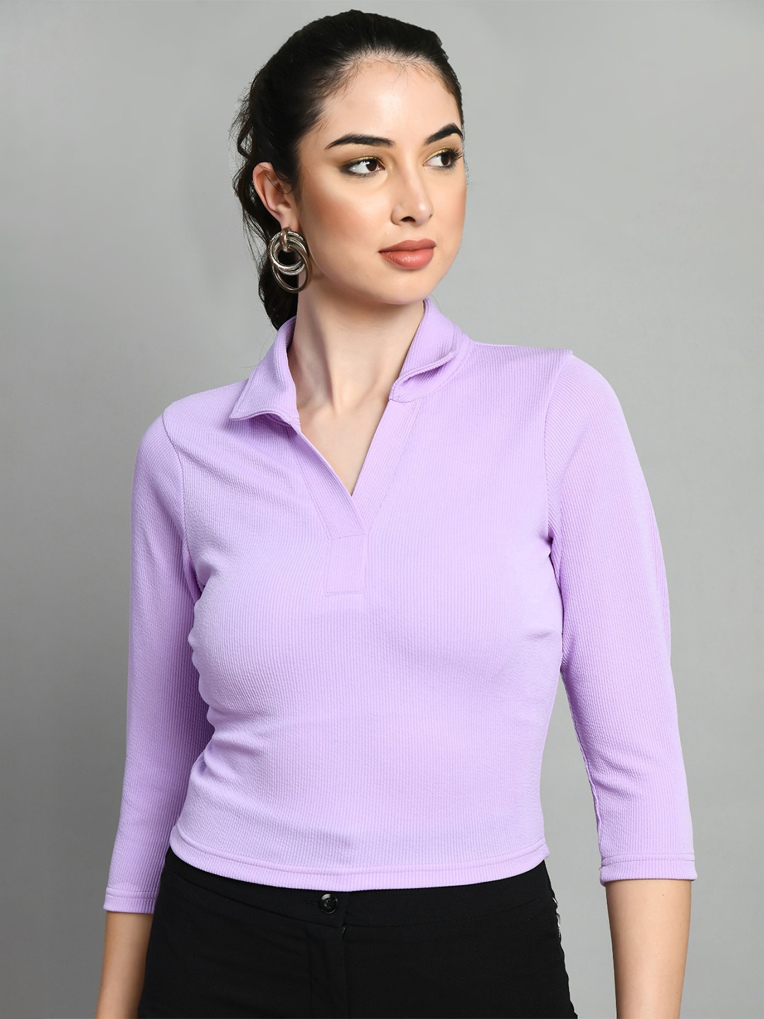 

BAESD Shirt Collar Cropped Top, Lavender