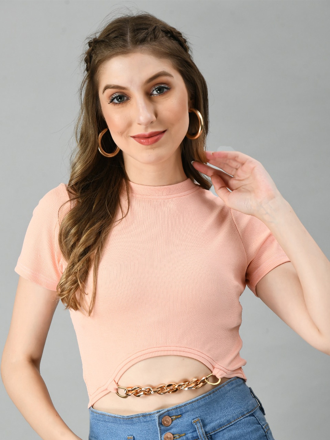 

BAESD Round Neck Crop Top, Peach