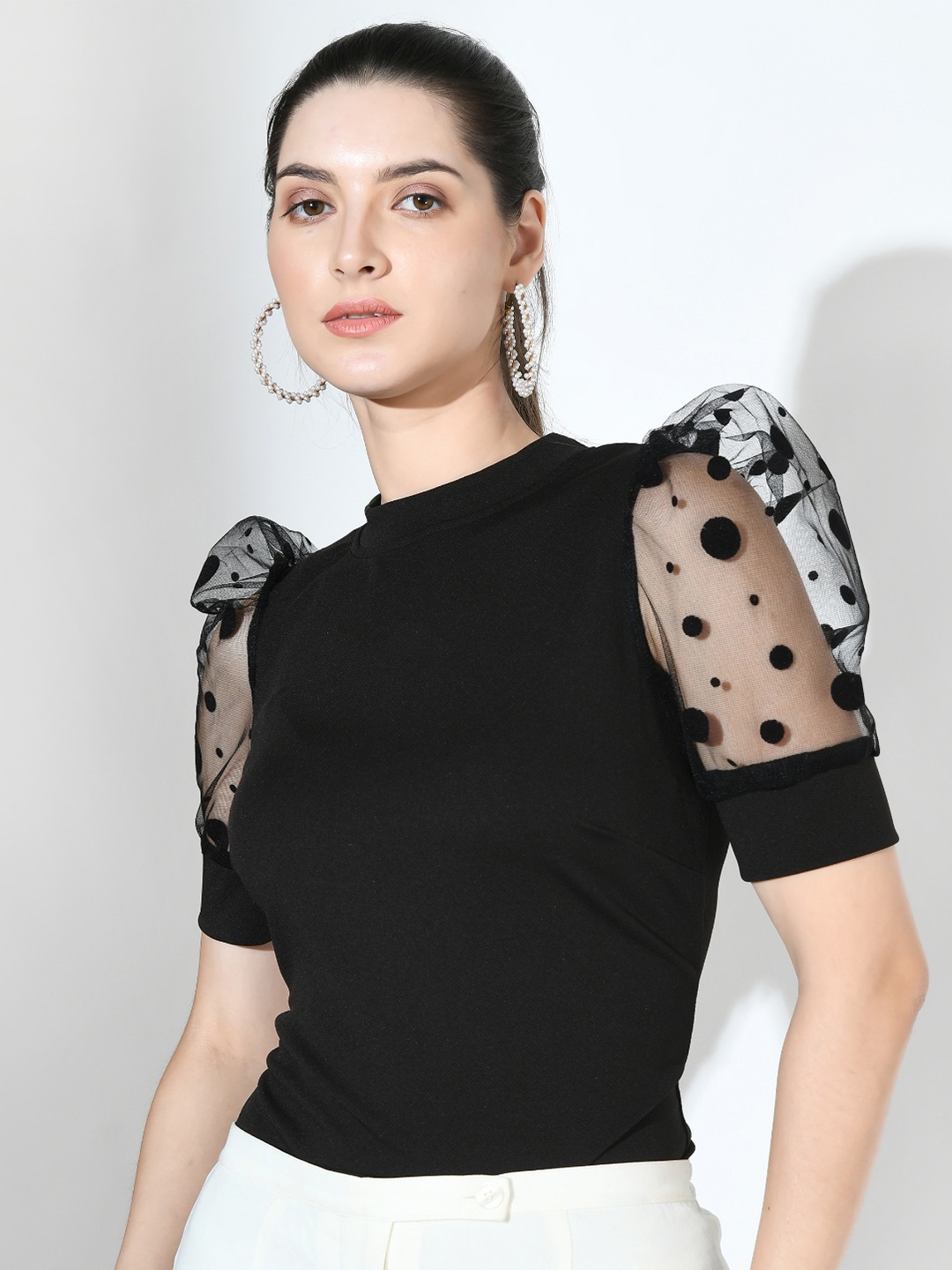 

BAESD High Neck Puff Sleeves Top, Black