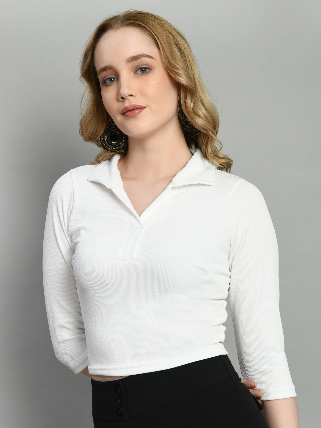 

BAESD Shirt Collar Crop Top, White
