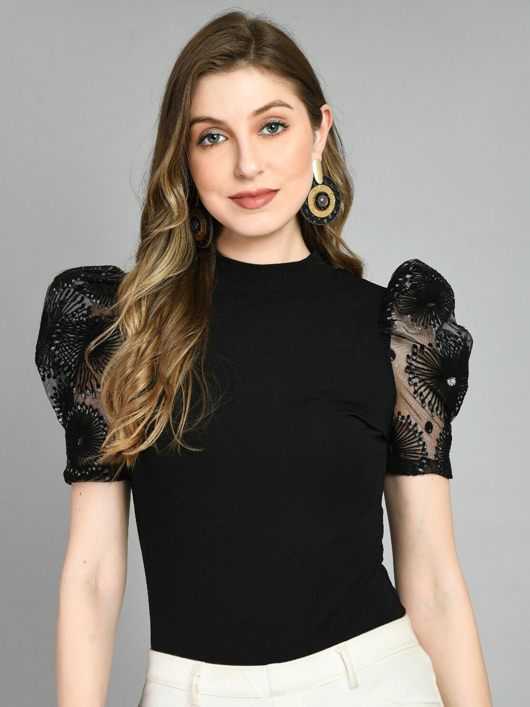 

BAESD High Neck Puff Sleeve Top, Black