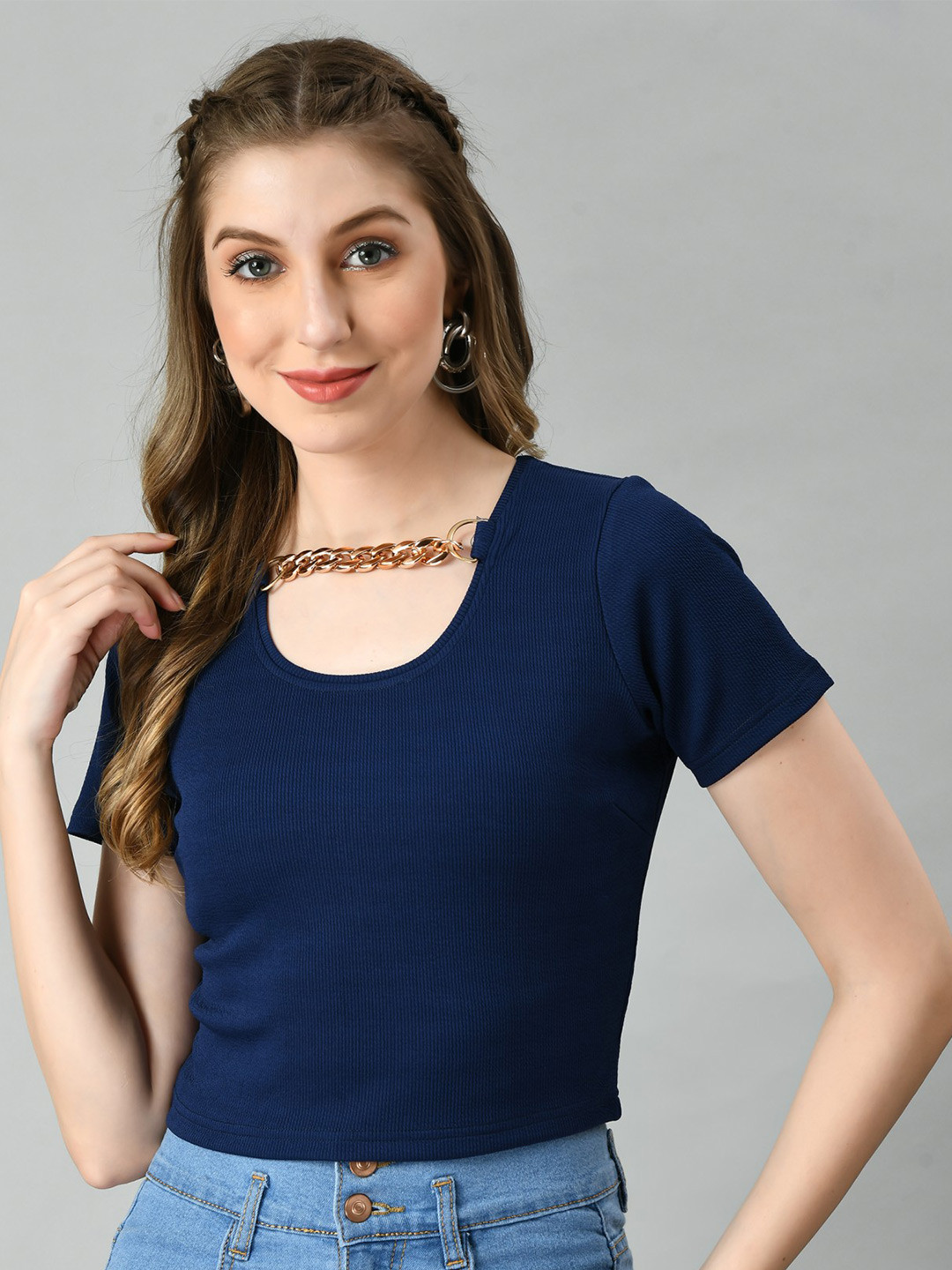 

BAESD Round Neck Cropped Top, Blue