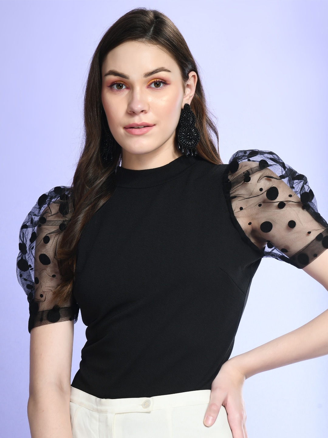 

BAESD High Neck Puff Sleeve Top, Black