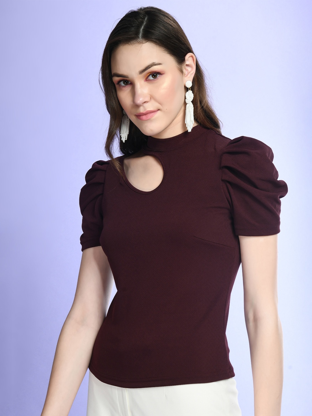 

BAESD Cut Out Detailed Puff Sleeve Top, Purple