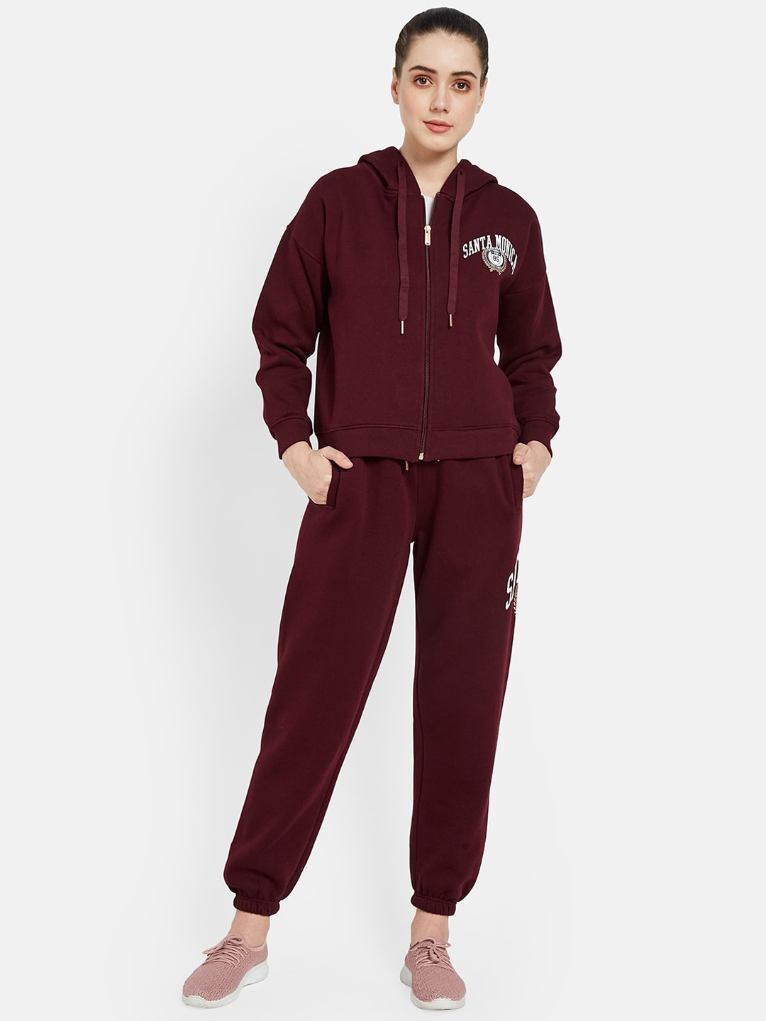 

METTLE Typography Printed Hooded Fleece Tracksuit, Maroon