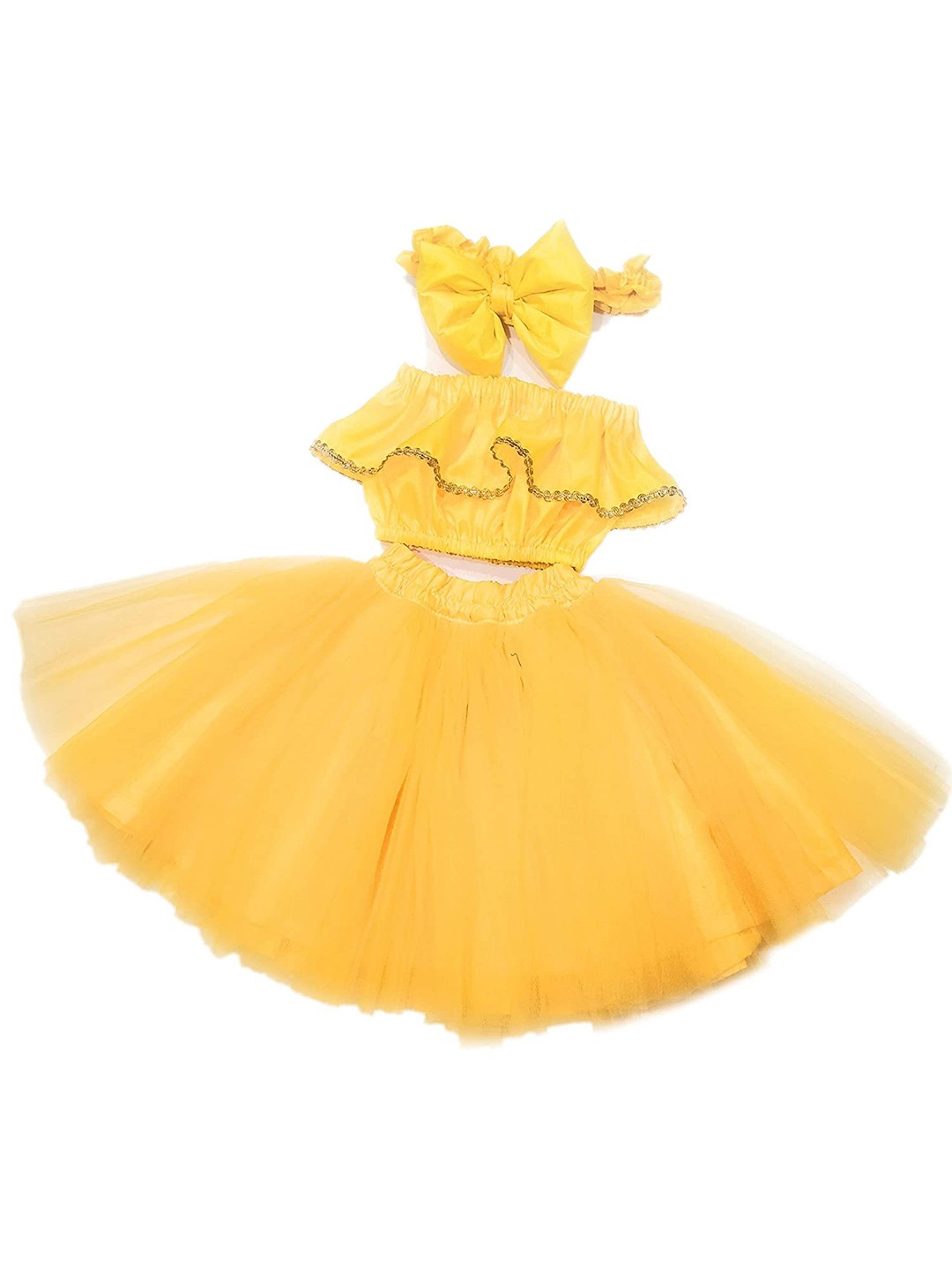 

TILISM Off-Shoulder Net Clothing Set, Yellow