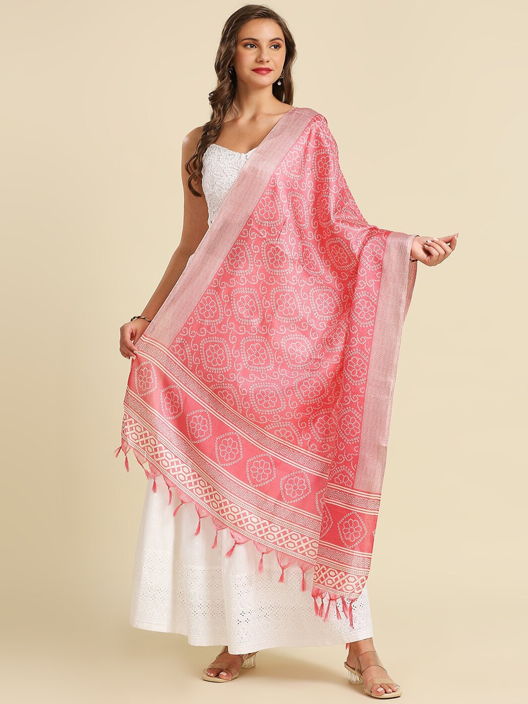 

Dupatta Bazaar Bandhani Printed Dupatta, Coral