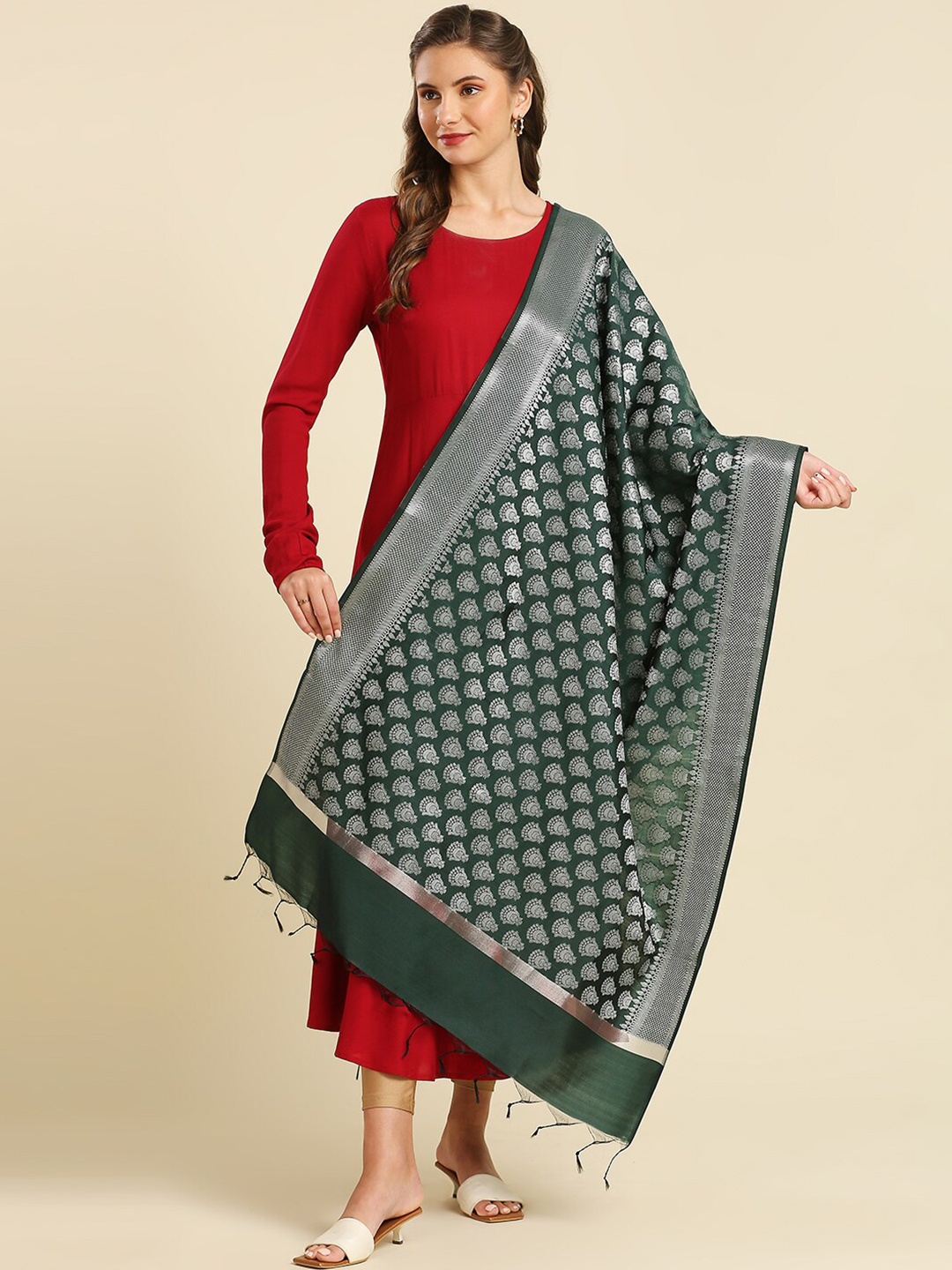 

Dupatta Bazaar Ethnic Motifs Woven Design Dupatta, Green
