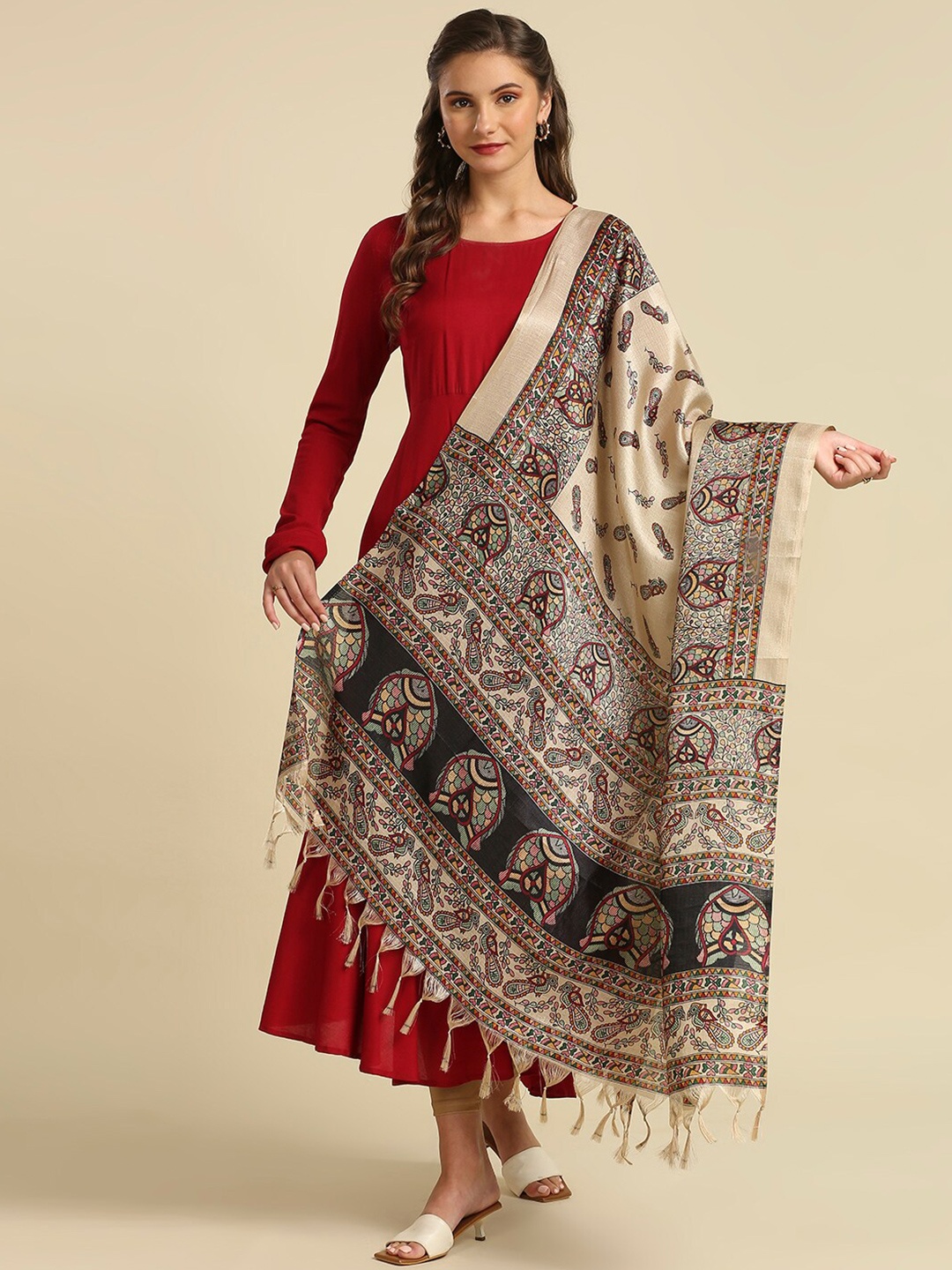 

Dupatta Bazaar Ethnic Motifs Printed Dupatta, Beige