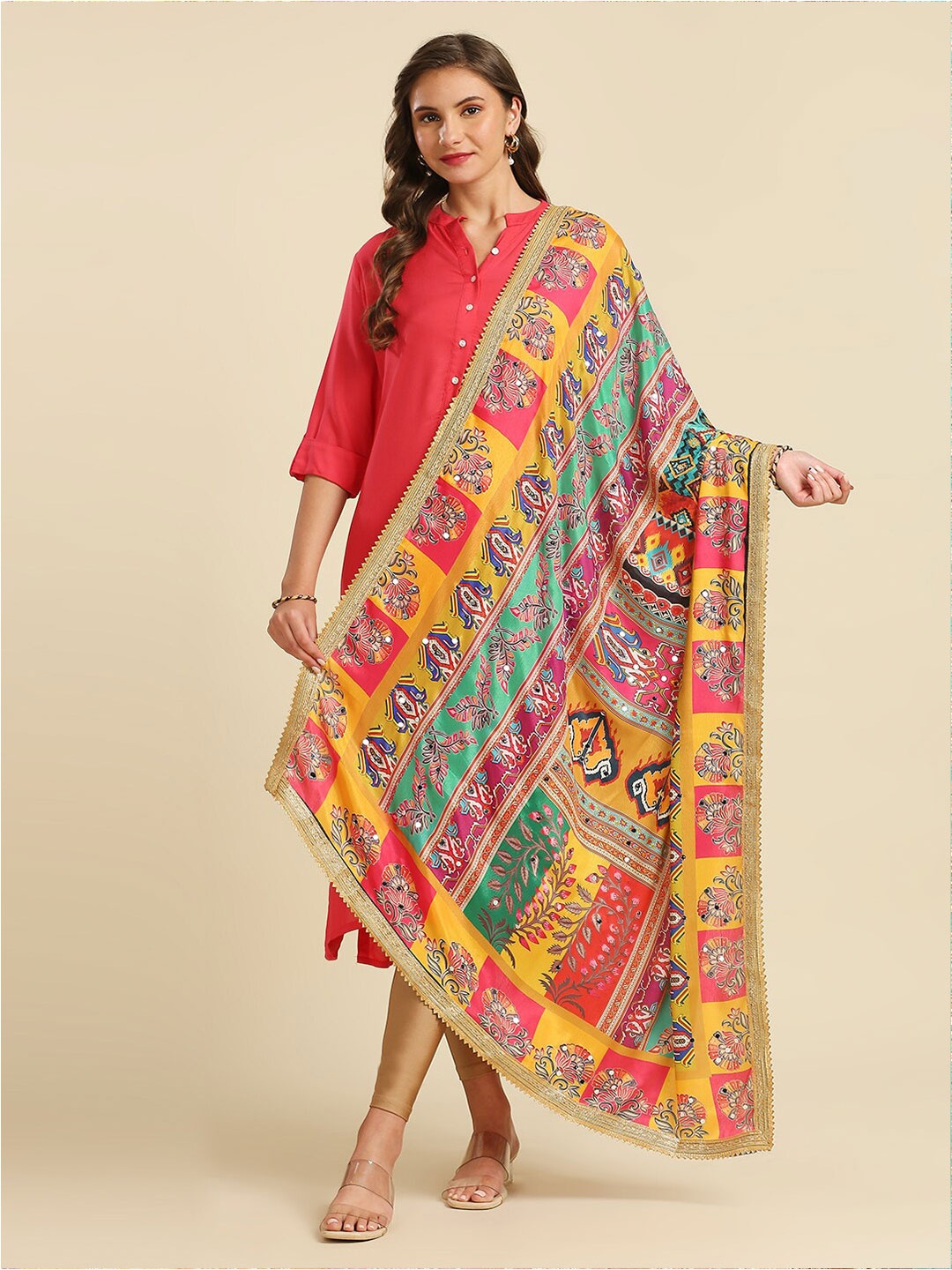 

Dupatta Bazaar Ethnic Motifs Printed Dupatta with Mirror Work & Gotta Patti, Yellow