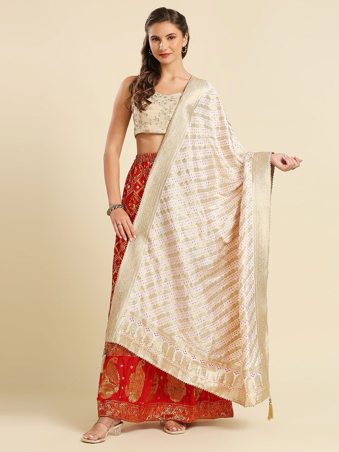 

Dupatta Bazaar Woven Design Silk Dupatta with Zari & Gotta Patti, White